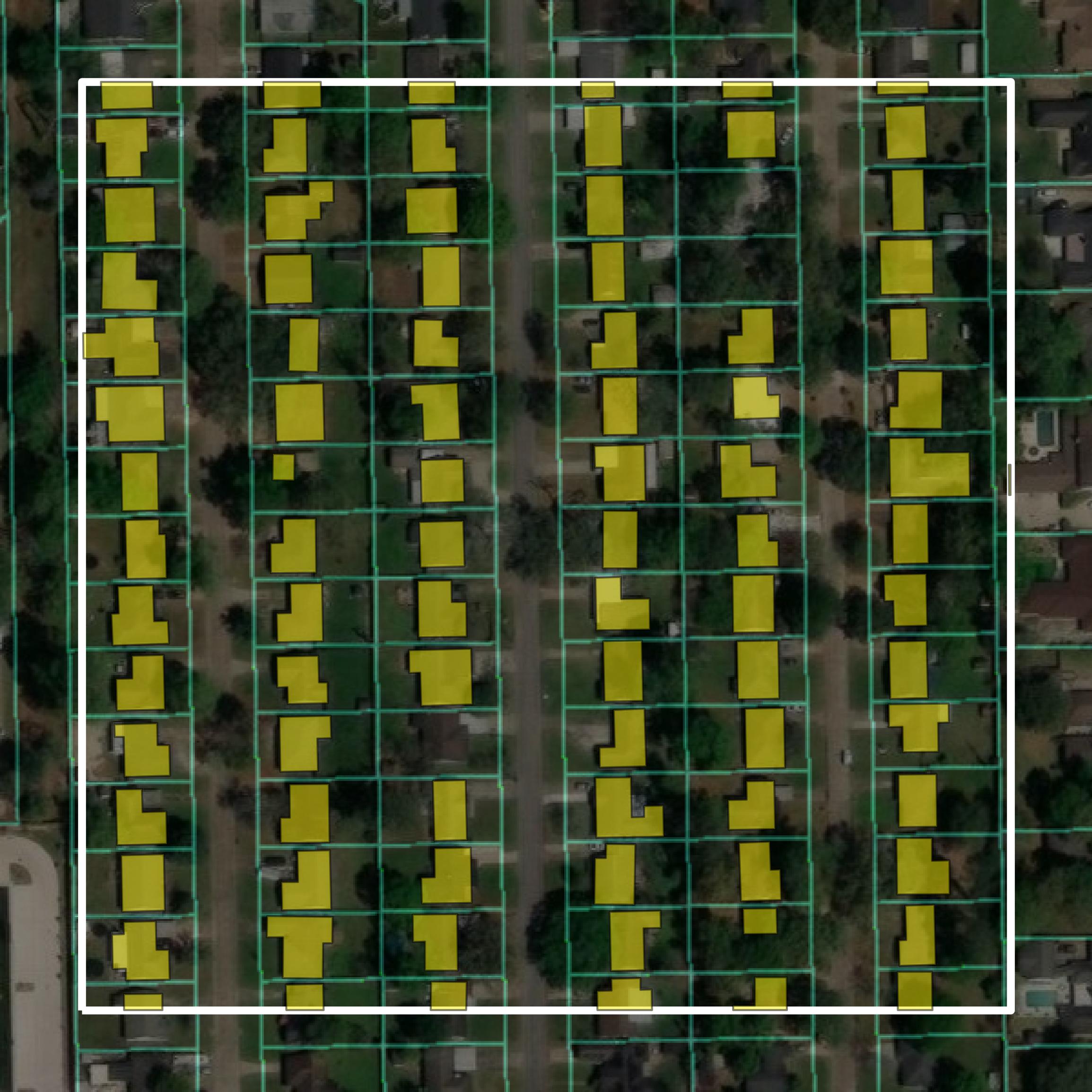 This image shows parcel and building data in Jefferson County created using GIS data in Equator.