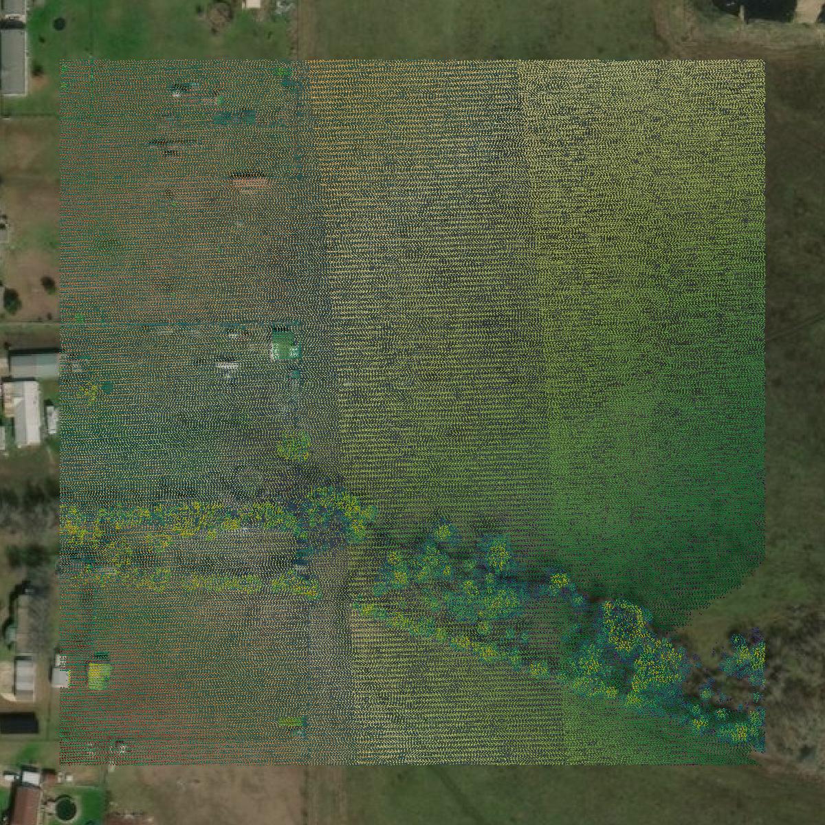 This image shows a LiDAR point cloud in Johnson County created using GIS data in Equator.