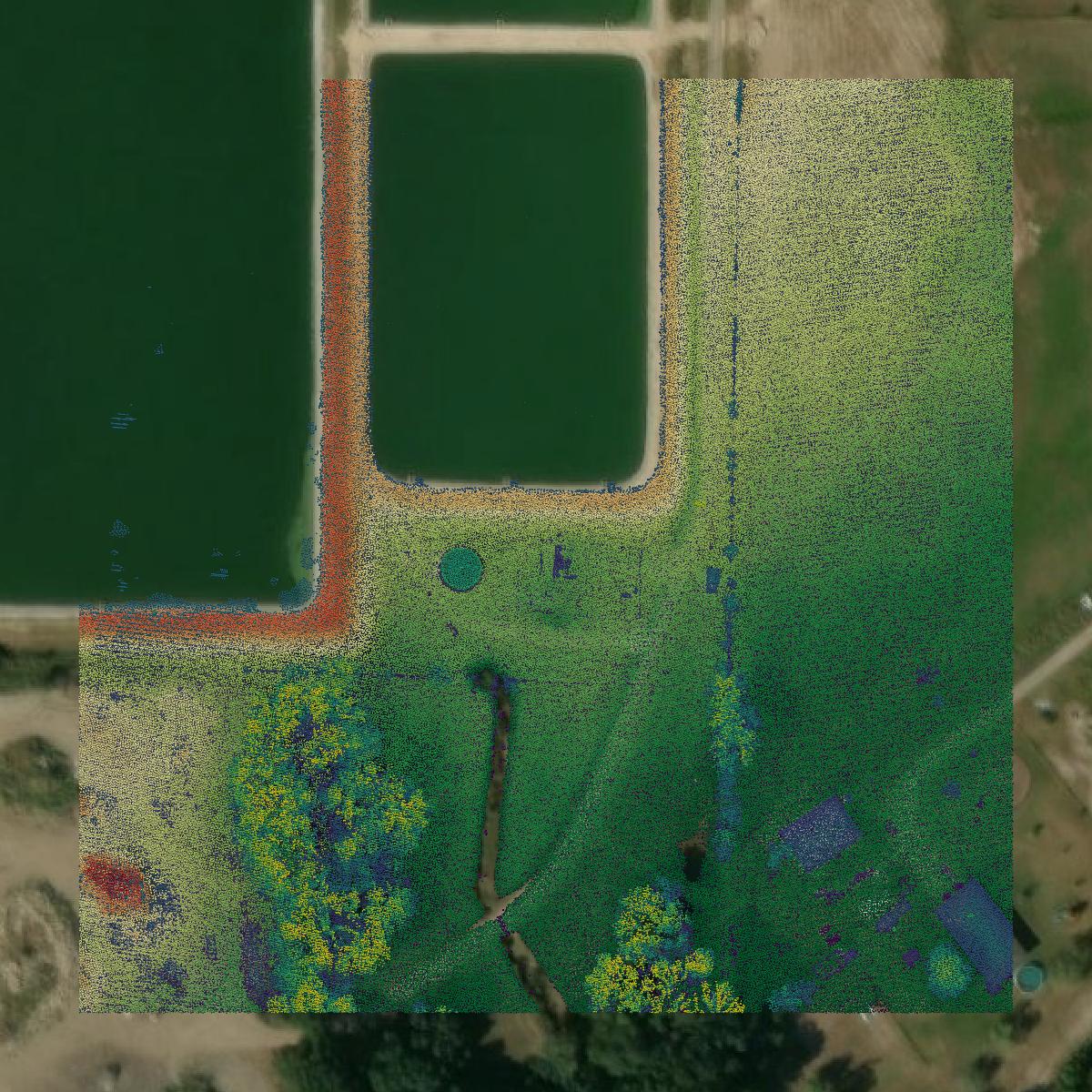 This image shows a LiDAR point cloud in Kaufman County created using GIS data in Equator.