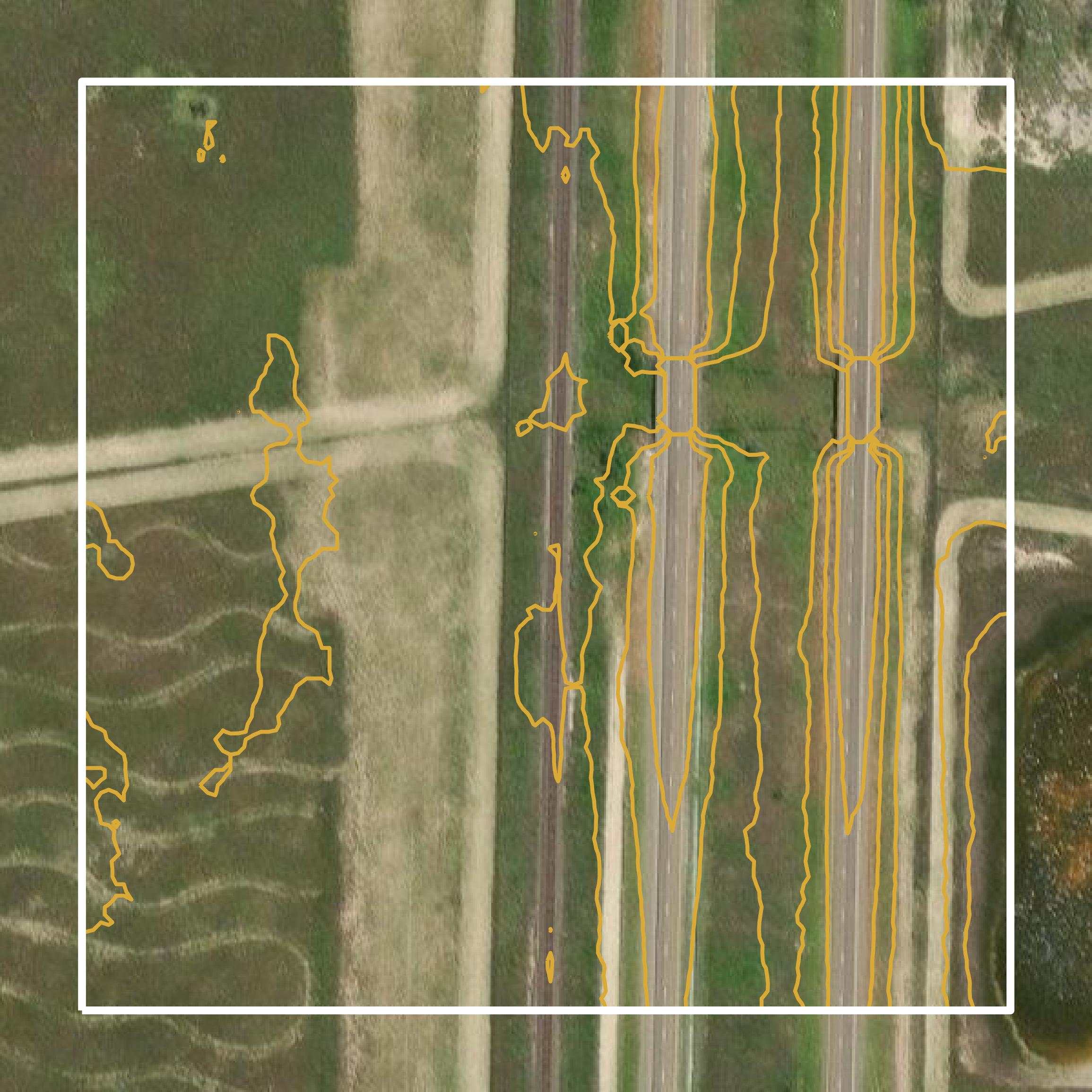 This image shows a contour map in Kenedy County created using GIS data in Equator.