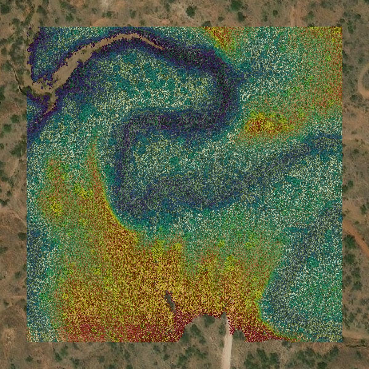 This image shows a LiDAR point cloud in Kent County created using GIS data in Equator.