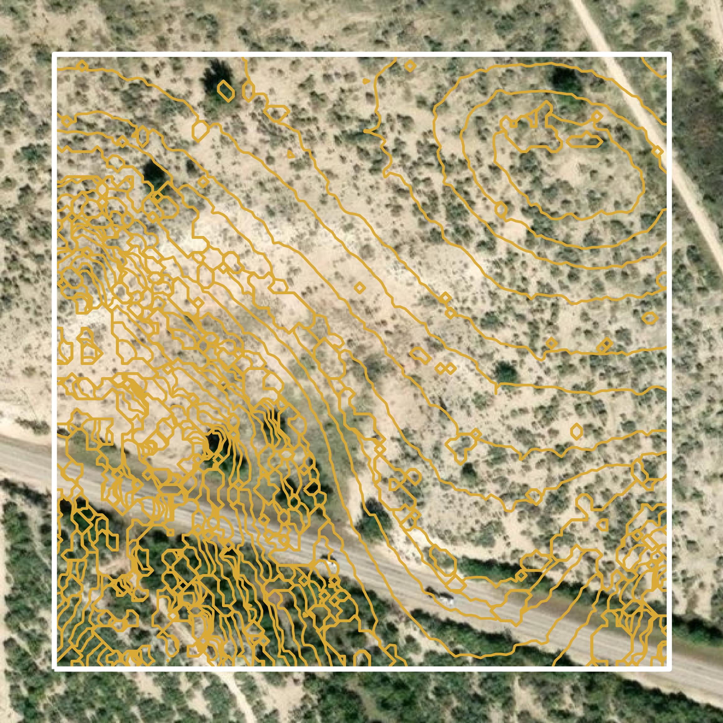 This image shows a contour map in Kimble County created using GIS data in Equator.