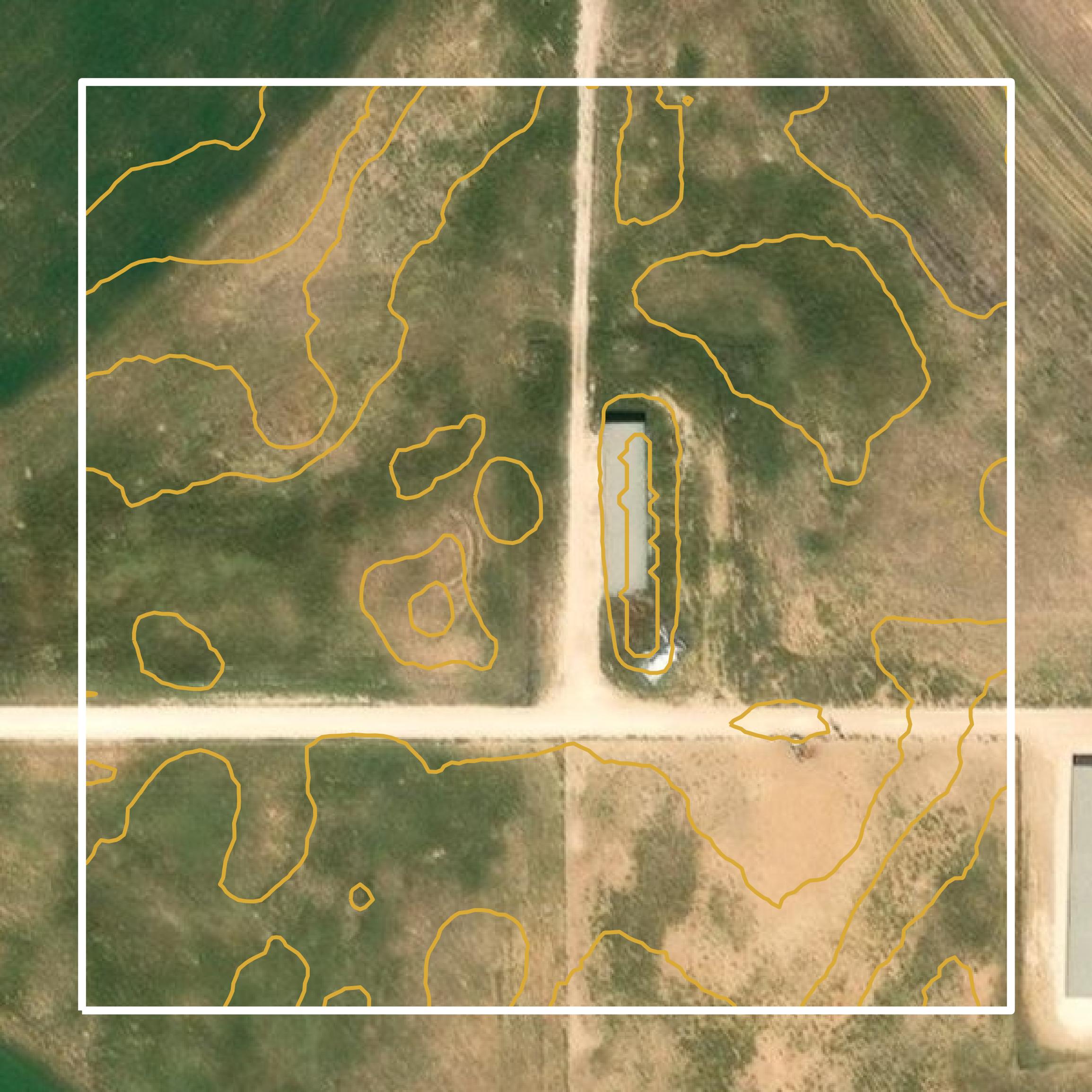 This image shows a contour map in Lipscomb County created using GIS data in Equator.