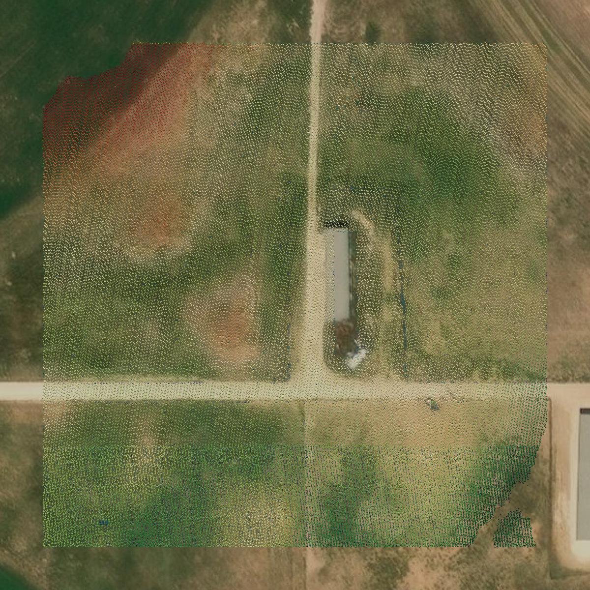 This image shows a LiDAR point cloud in Lipscomb County created using GIS data in Equator.
