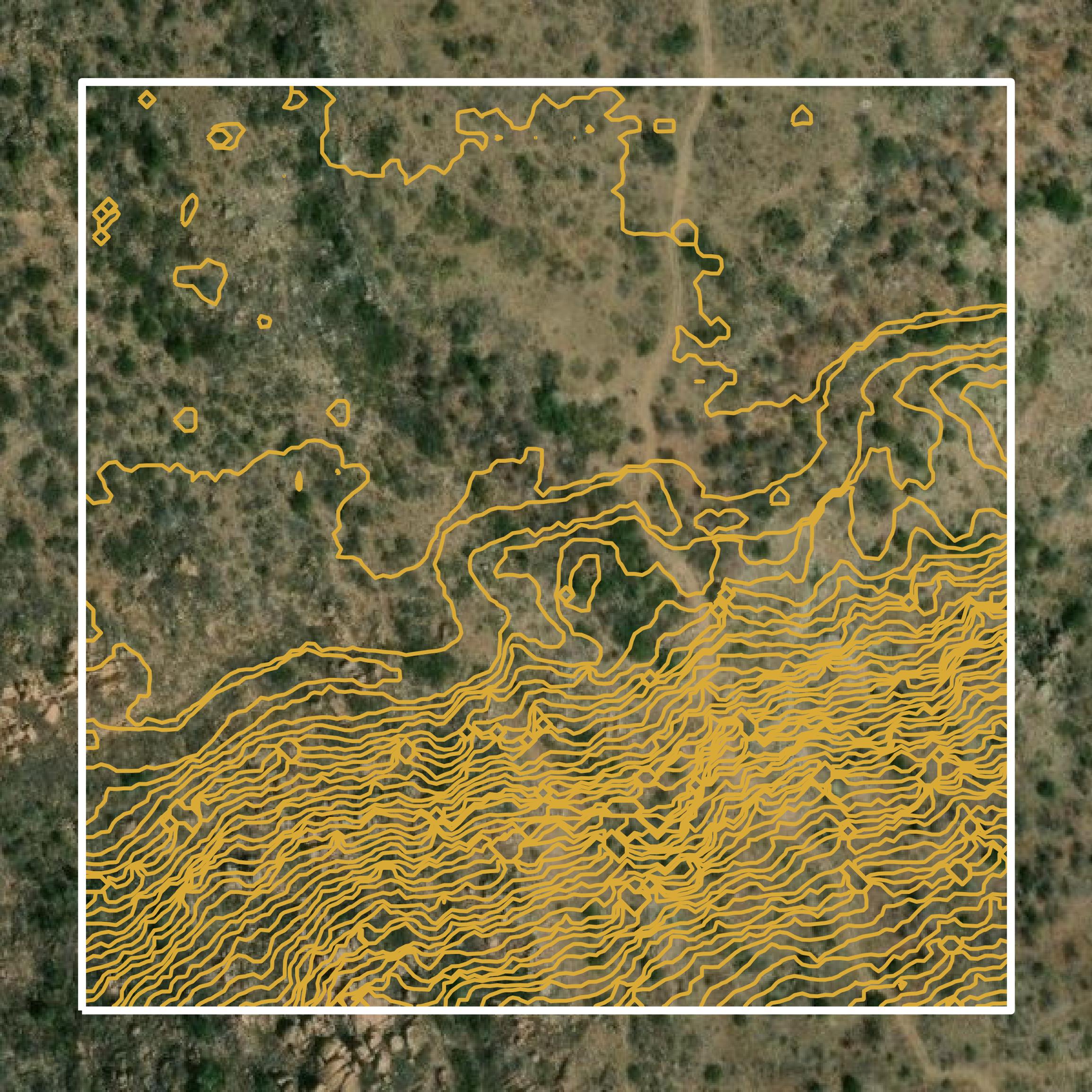 This image shows a contour map in Llano County created using GIS data in Equator.