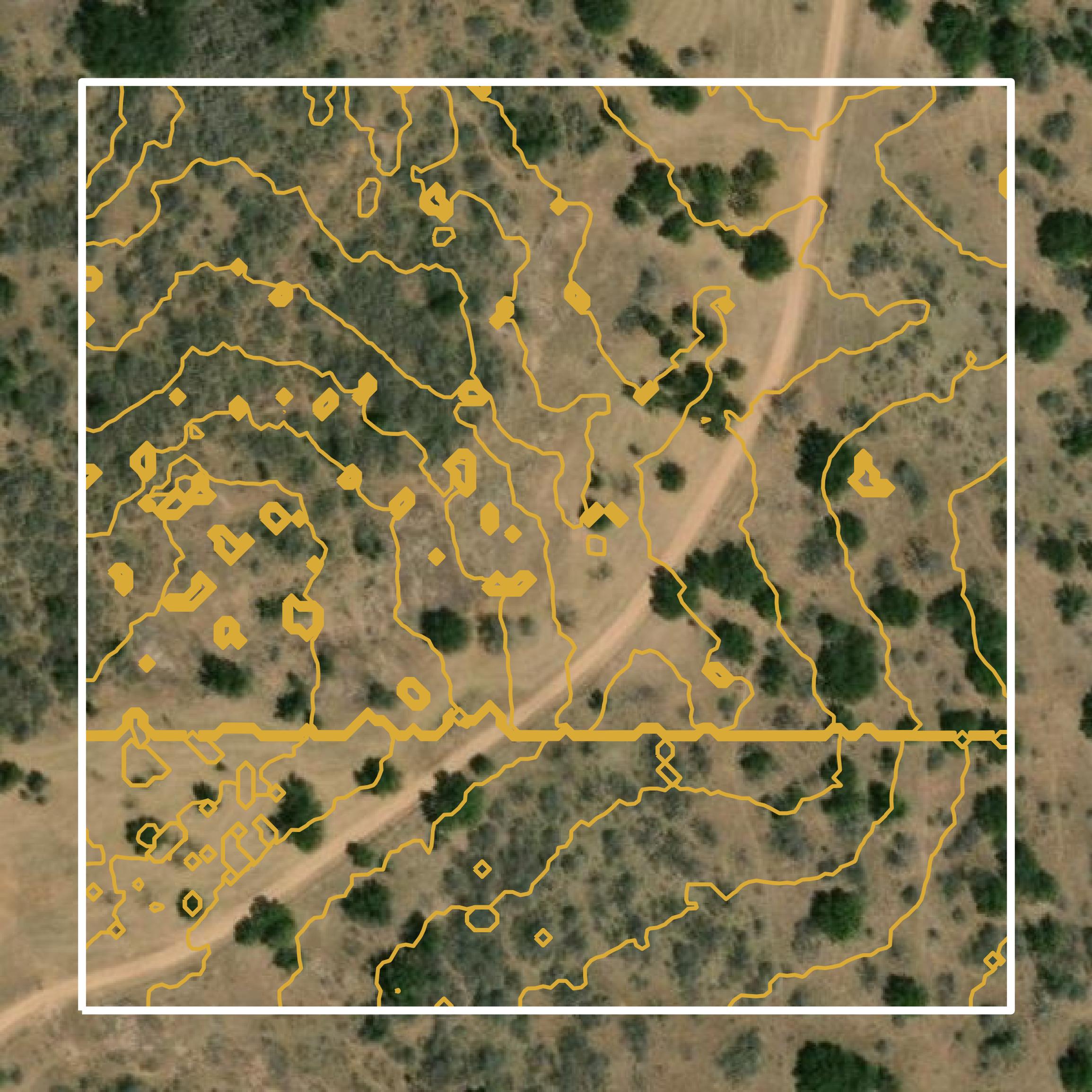 This image shows a contour map in Llano County created using GIS data in Equator.