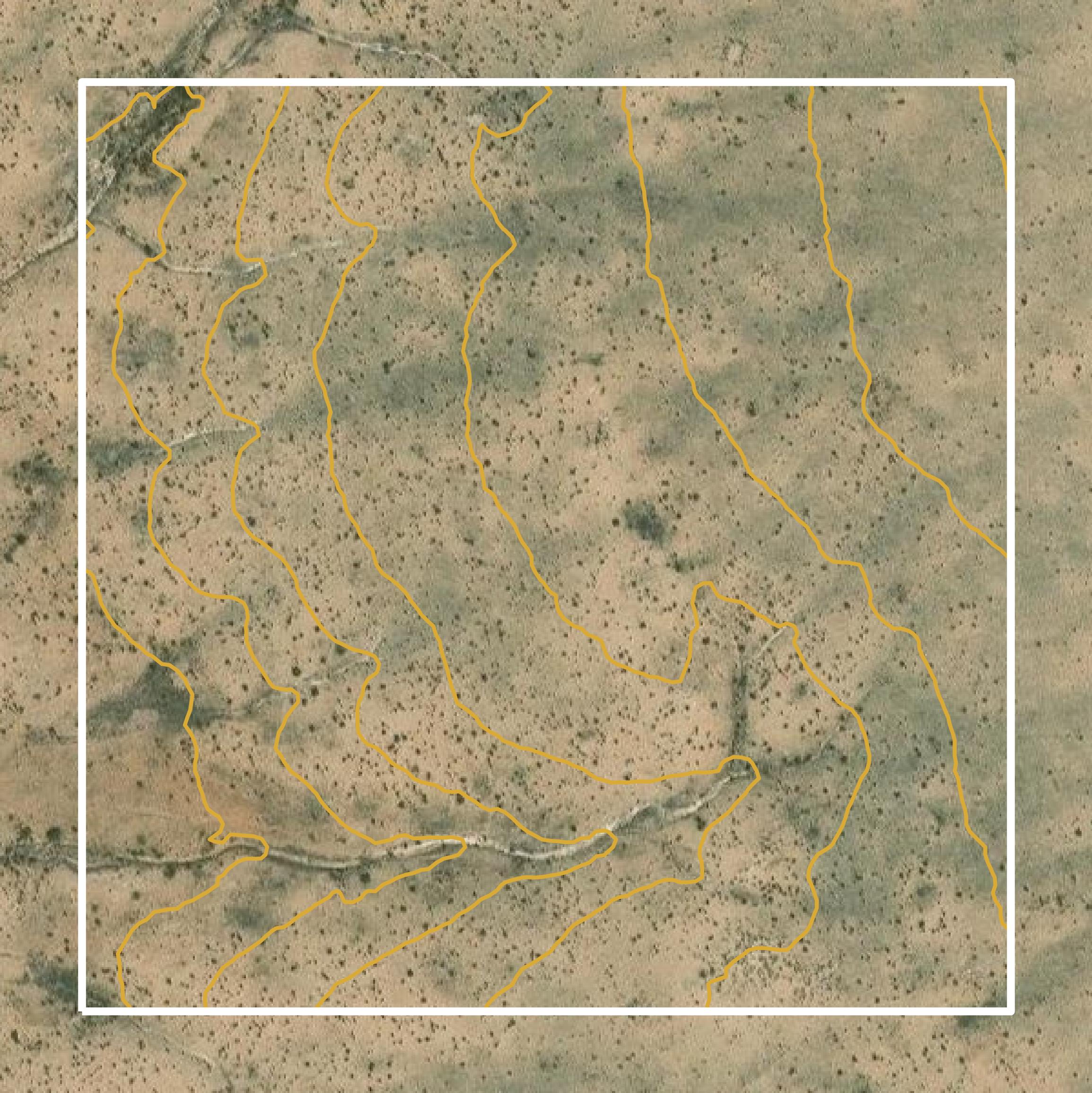 This image shows a contour map in Loving County created using GIS data in Equator.