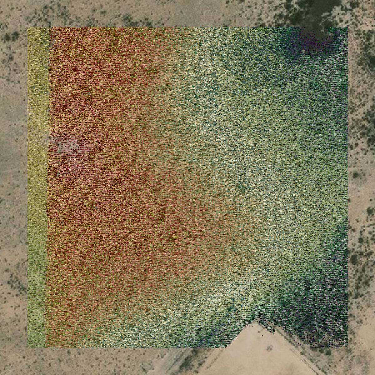 This image shows a LiDAR point cloud in Loving County created using GIS data in Equator.