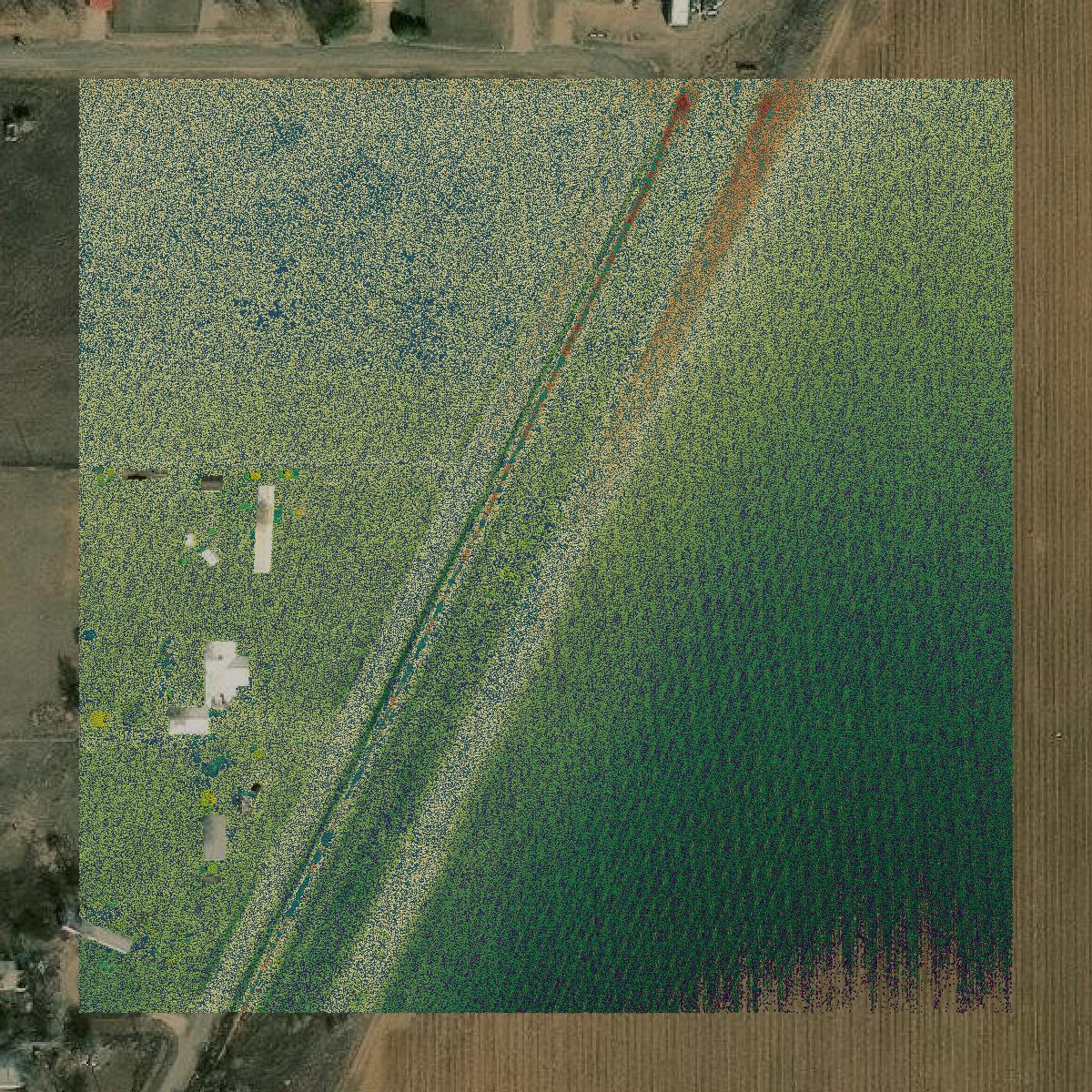 This image shows a LiDAR point cloud in Lubbock County created using GIS data in Equator.