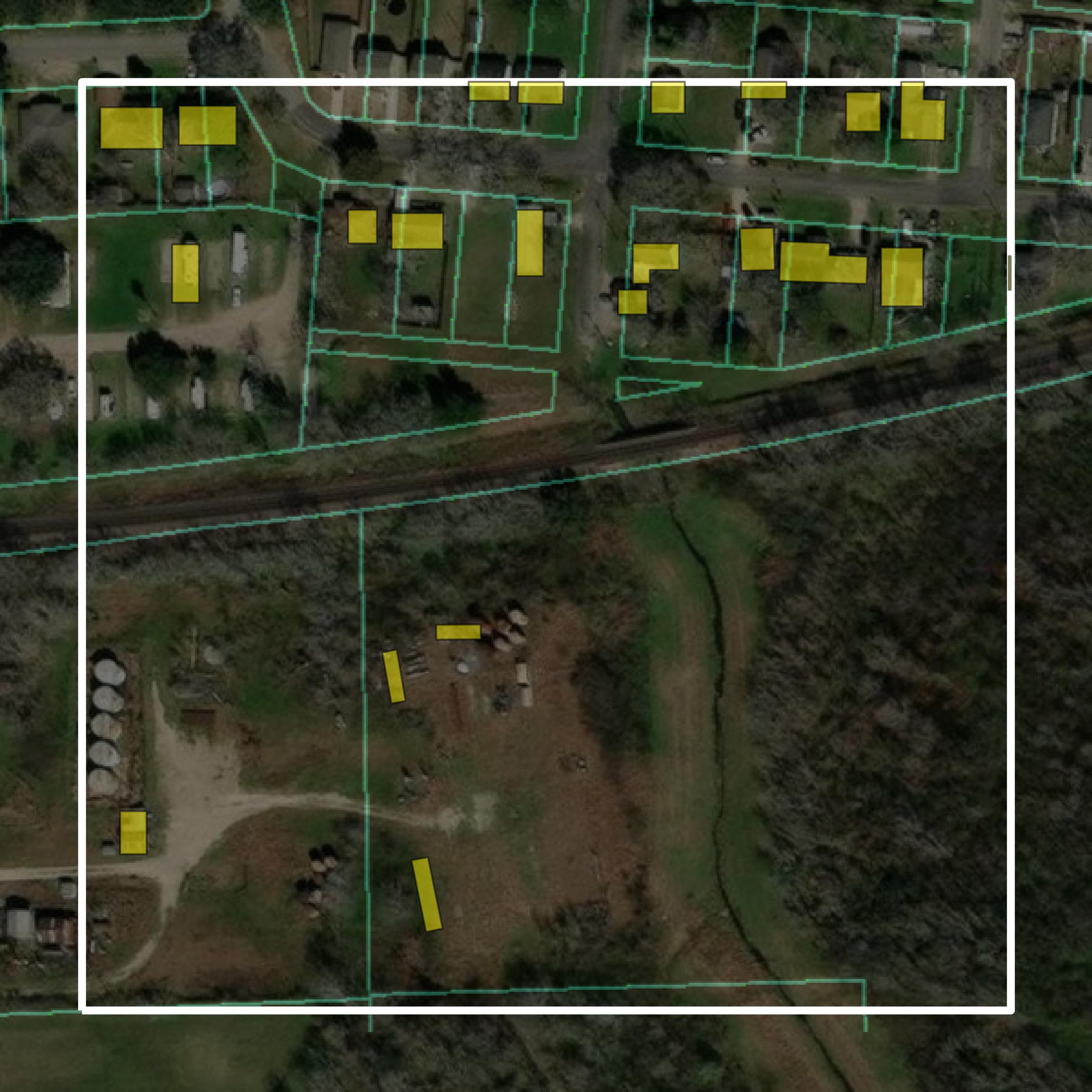 This image shows parcel and building data in Matagorda County created using GIS data in Equator.