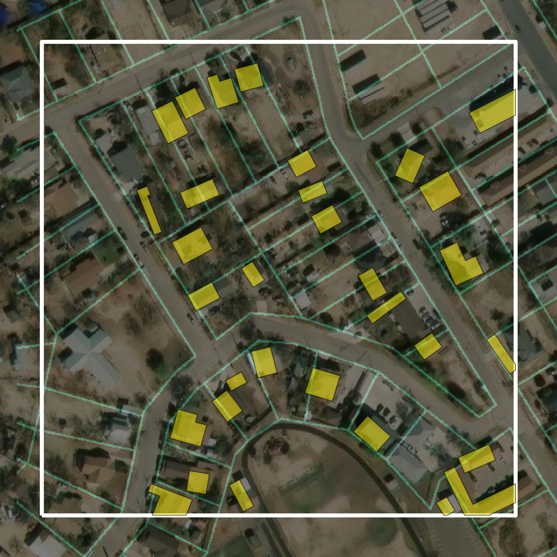 This image shows parcel and building data in Maverick County created using GIS data in Equator.