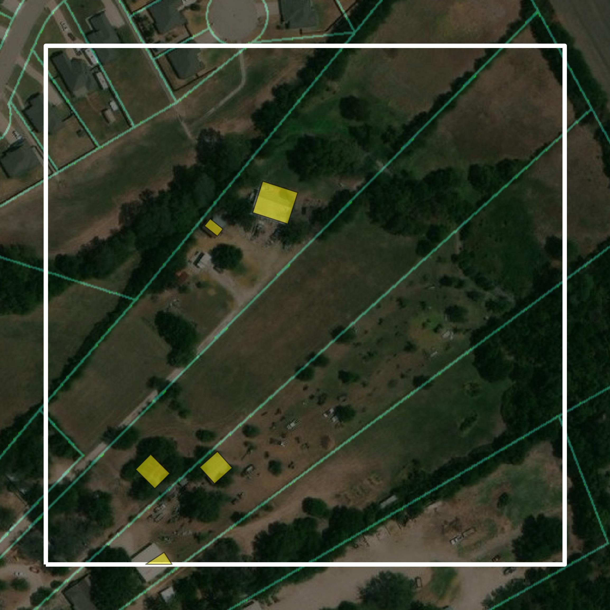 This image shows parcel and building data in McLennan County created using GIS data in Equator.