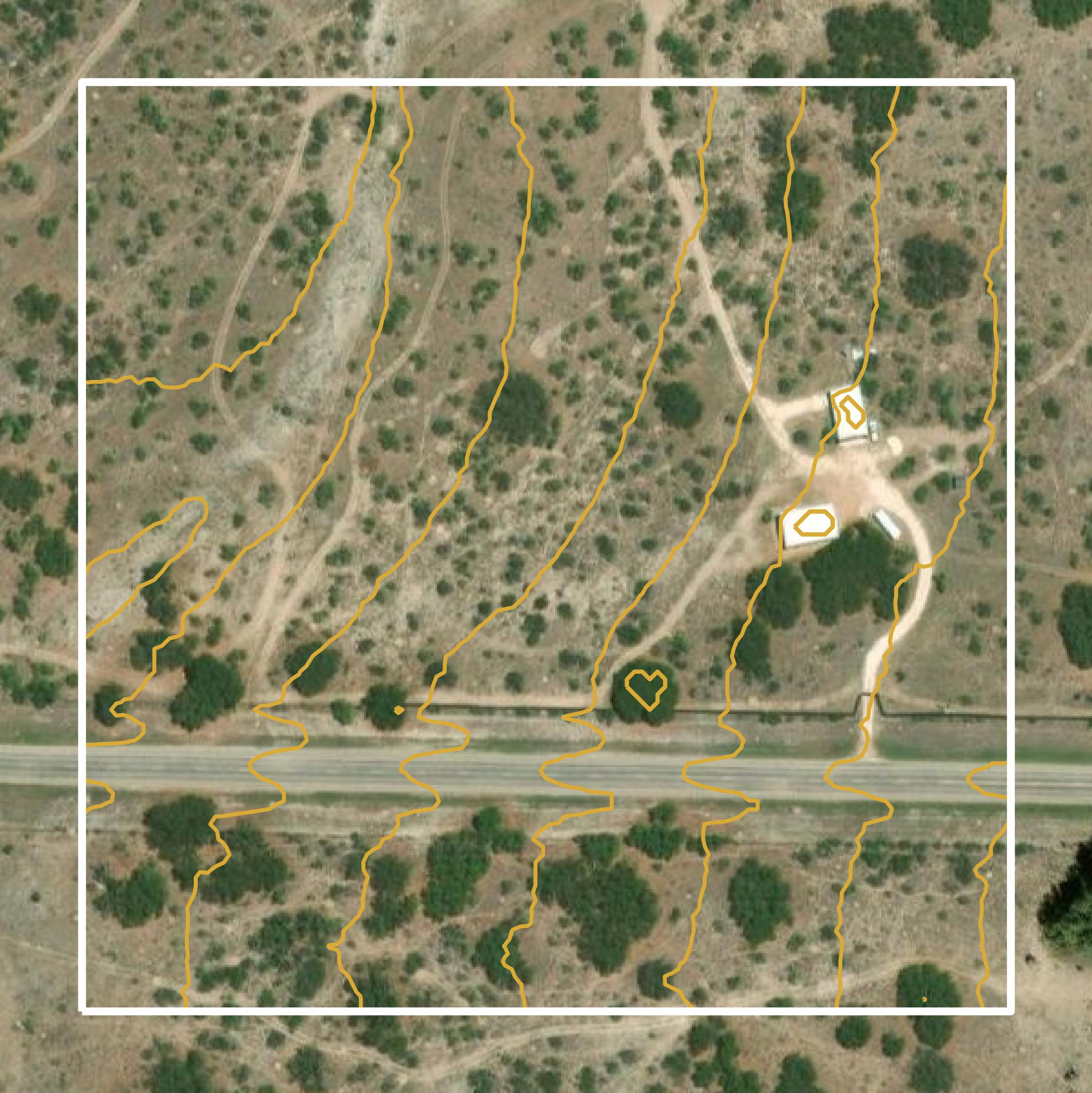 This image shows a contour map in Menard County created using GIS data in Equator.