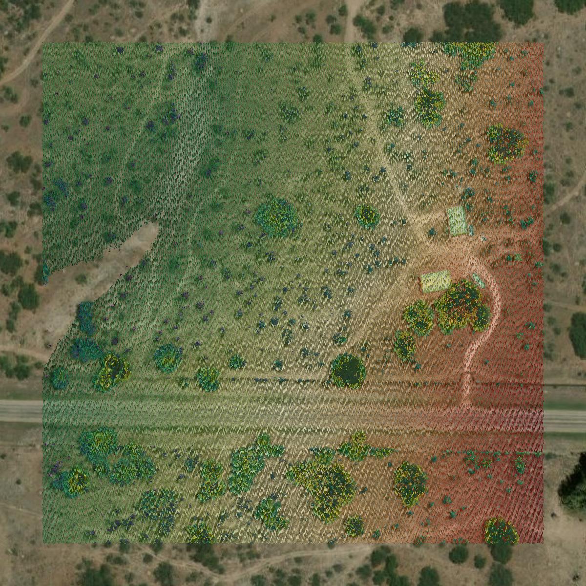 This image shows a LiDAR point cloud in Menard County created using GIS data in Equator.
