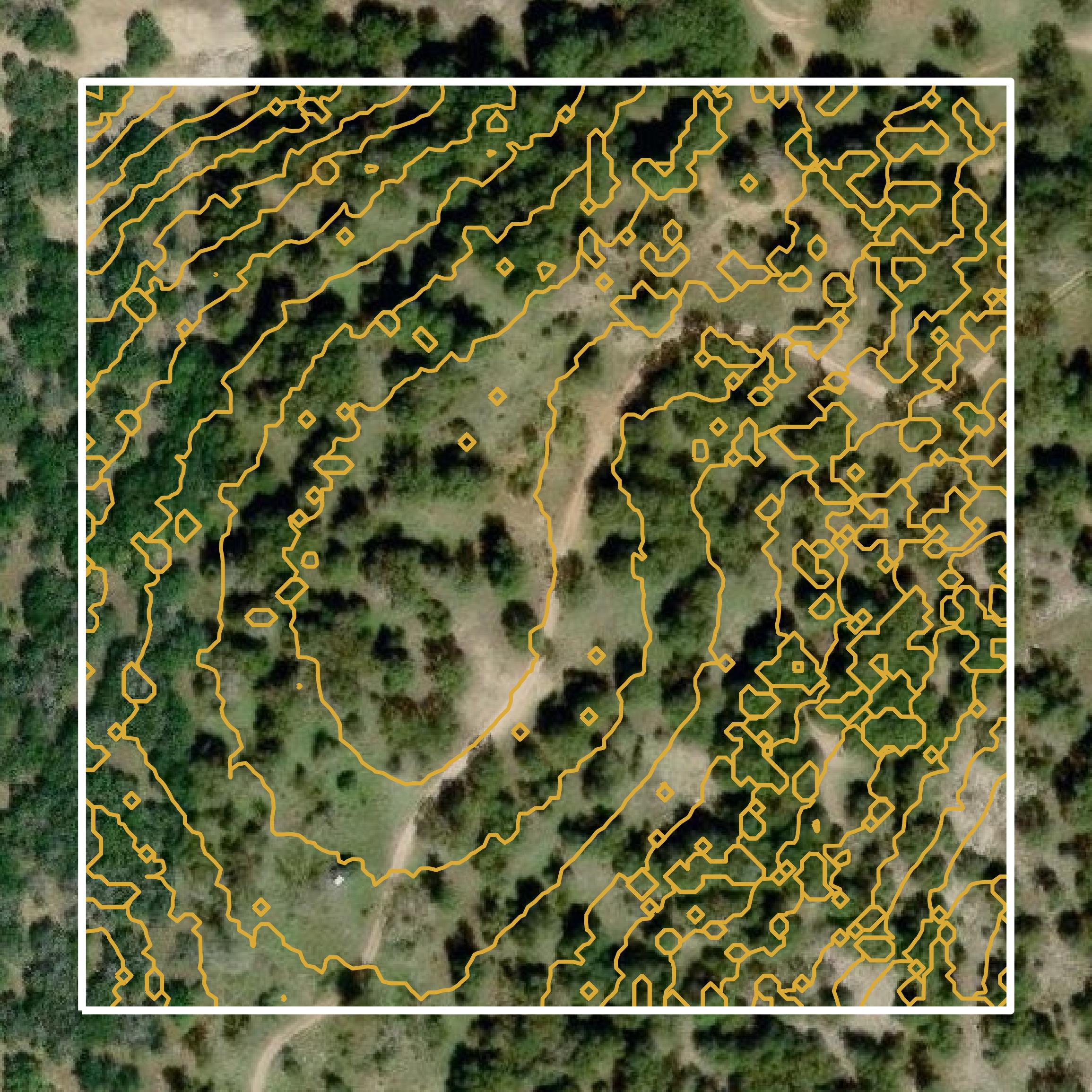 This image shows a contour map in Mills County created using GIS data in Equator.