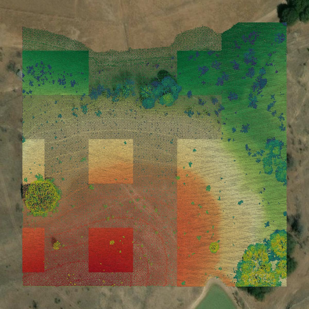 This image shows a LiDAR point cloud in Mills County created using GIS data in Equator.