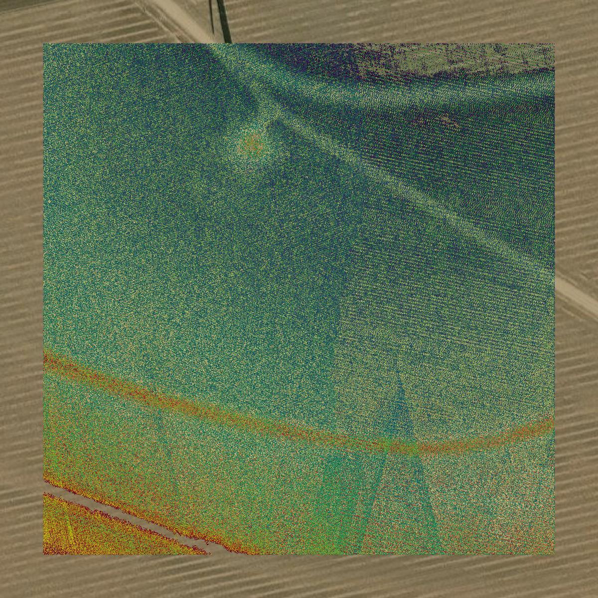 This image shows a LiDAR point cloud in Mitchell County created using GIS data in Equator.