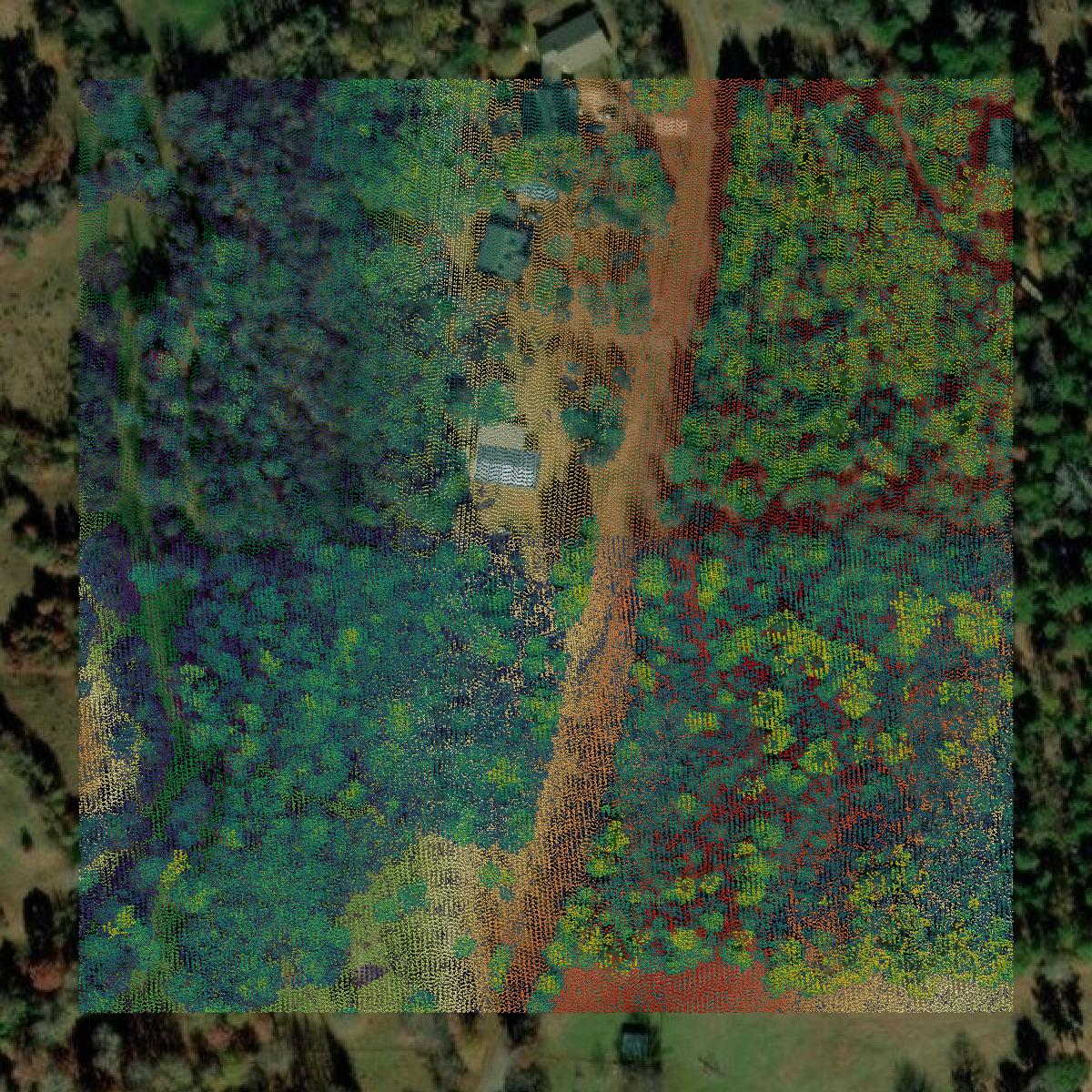 This image shows a LiDAR point cloud in Morris County created using GIS data in Equator.