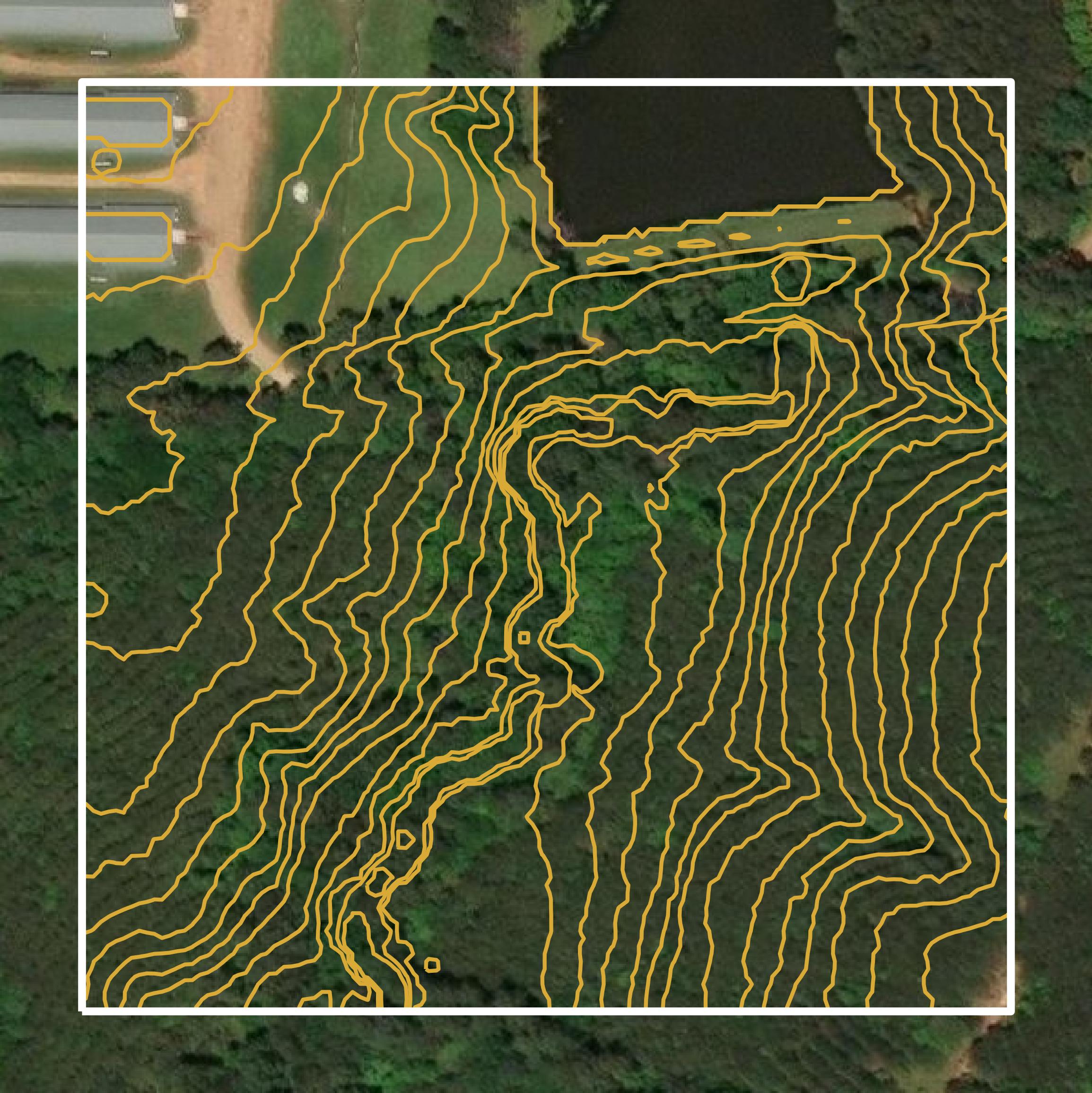 This image shows a contour map in Nacogdoches County created using GIS data in Equator.