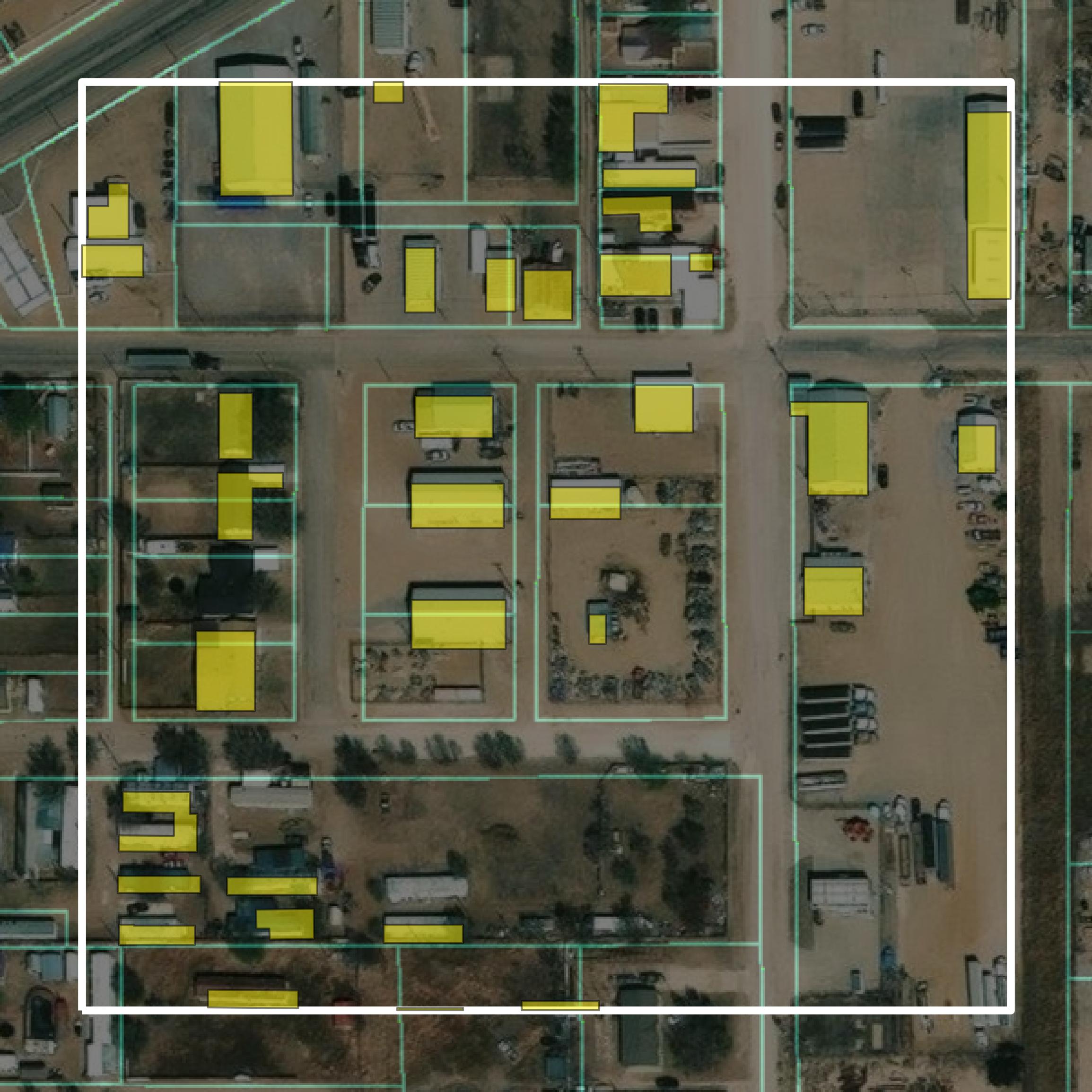 This image shows parcel and building data in Ochiltree County created using GIS data in Equator.
