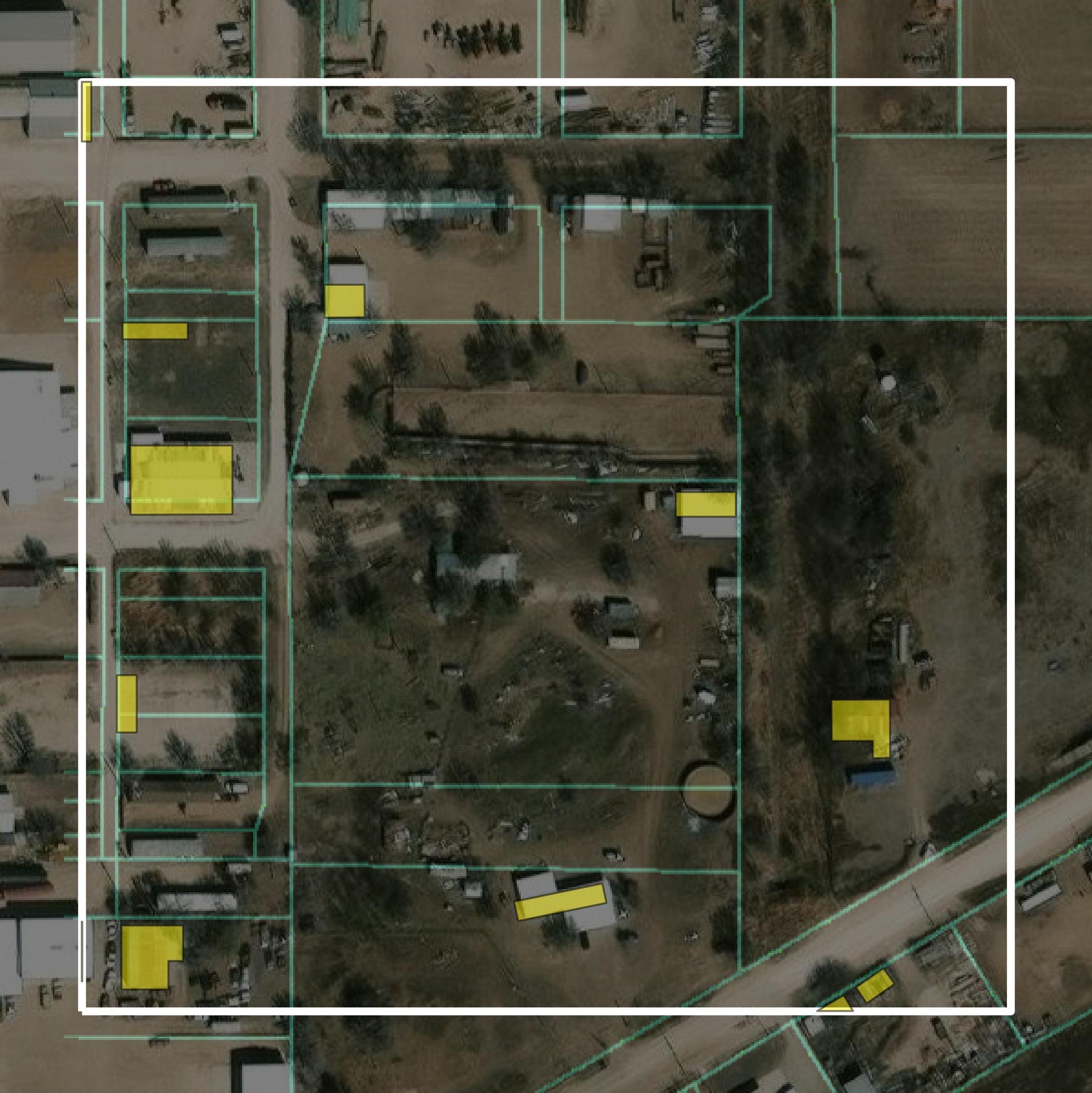 This image shows parcel and building data in Ochiltree County created using GIS data in Equator.