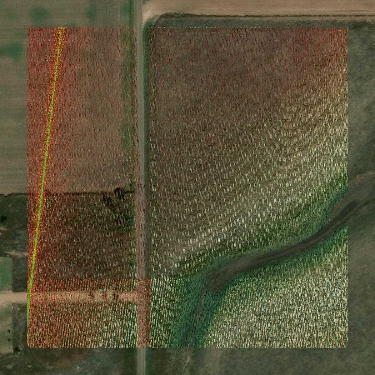 This image shows a LiDAR point cloud in Ochiltree County created using GIS data in Equator.
