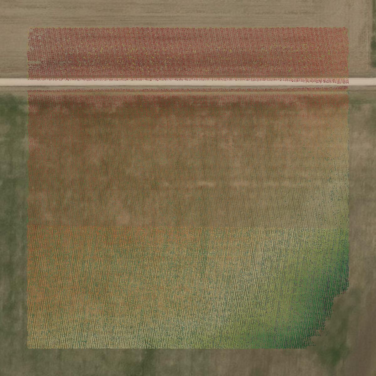 This image shows a LiDAR point cloud in Ochiltree County created using GIS data in Equator.