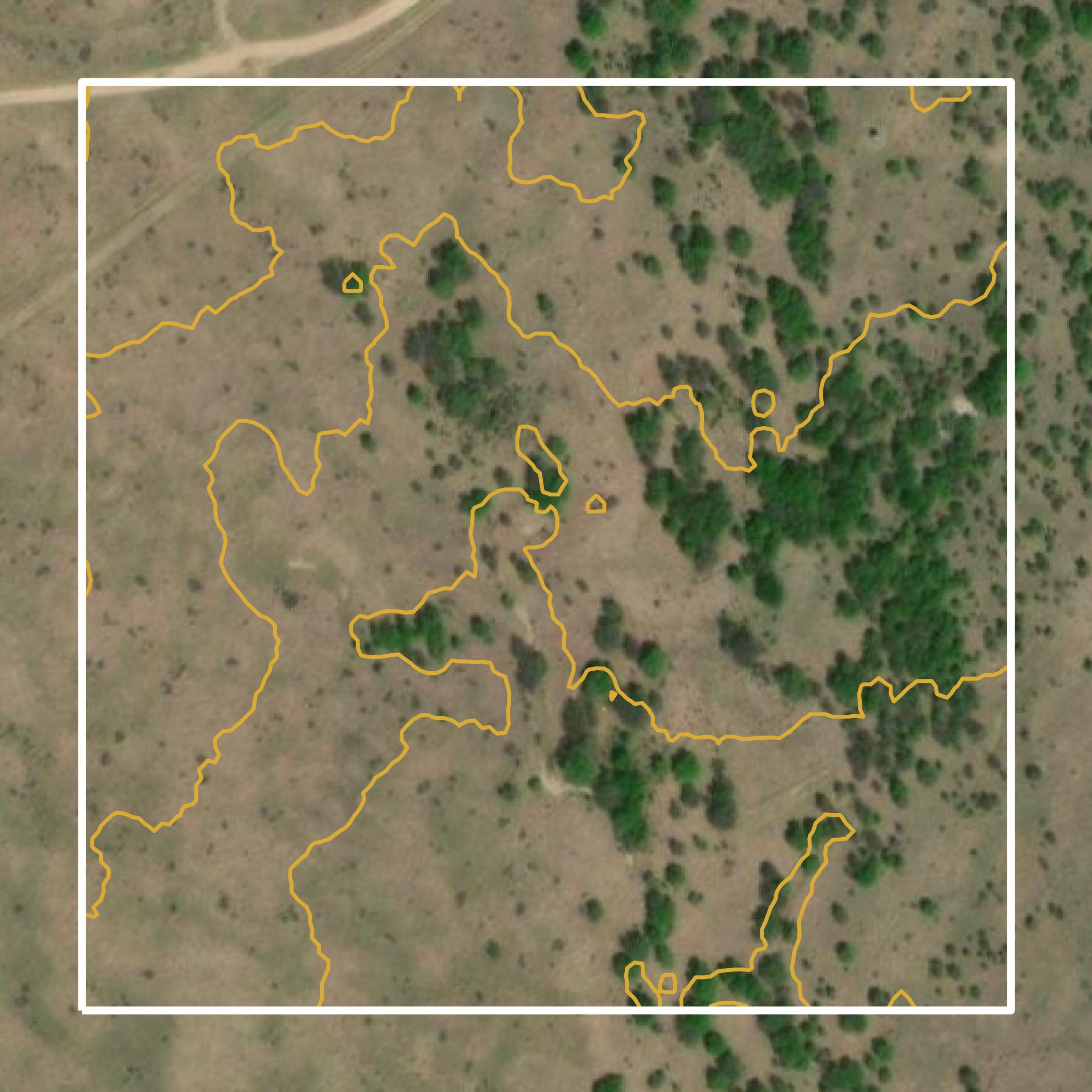 This image shows a contour map in Palo Pinto County created using GIS data in Equator.
