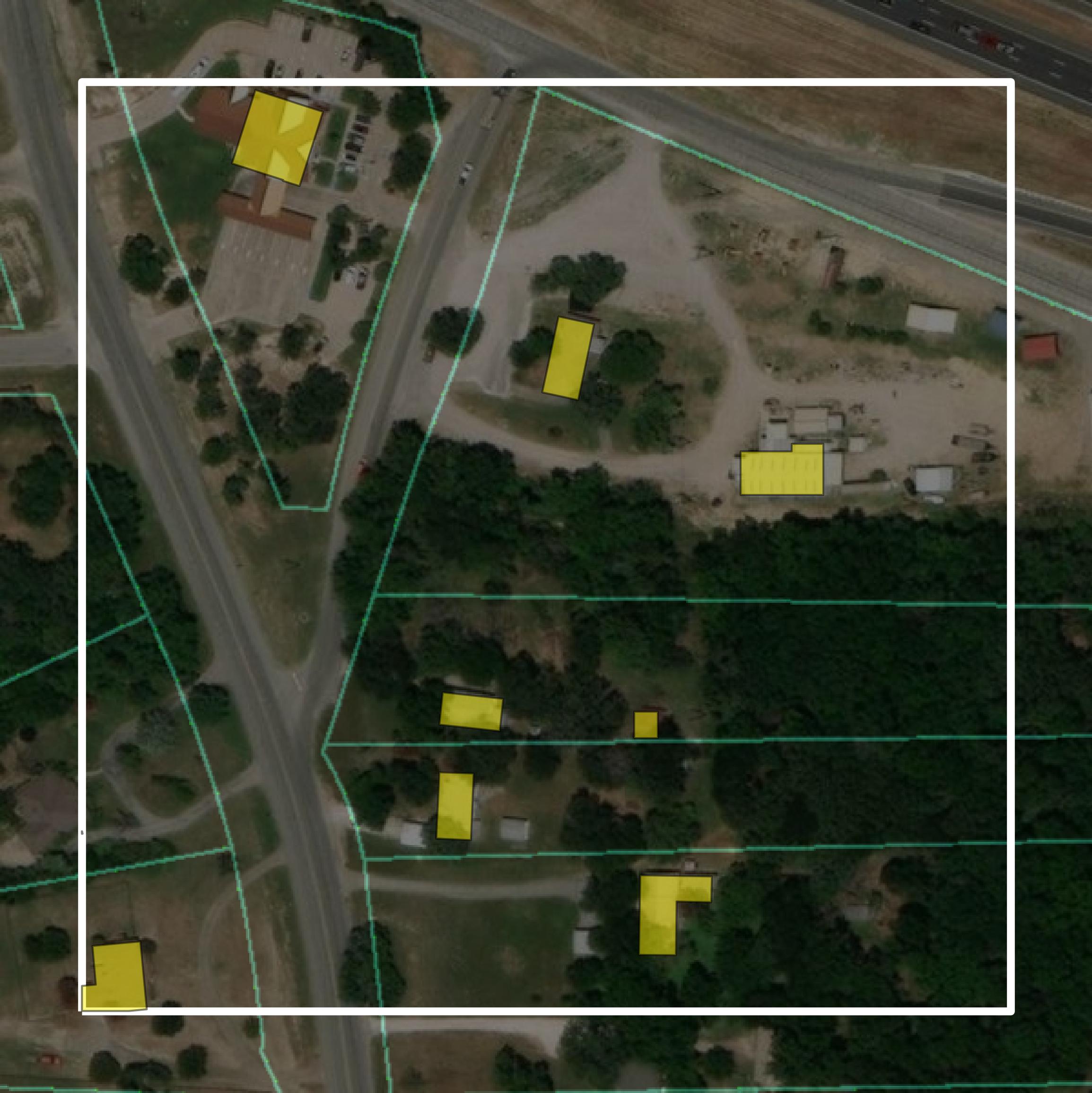 This image shows parcel and building data in Parker County created using GIS data in Equator.
