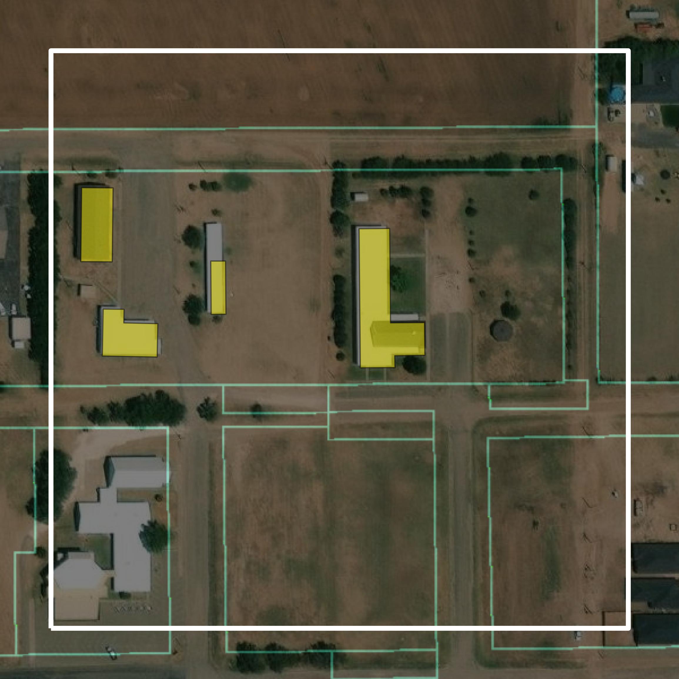 This image shows parcel and building data in Parmer County created using GIS data in Equator.
