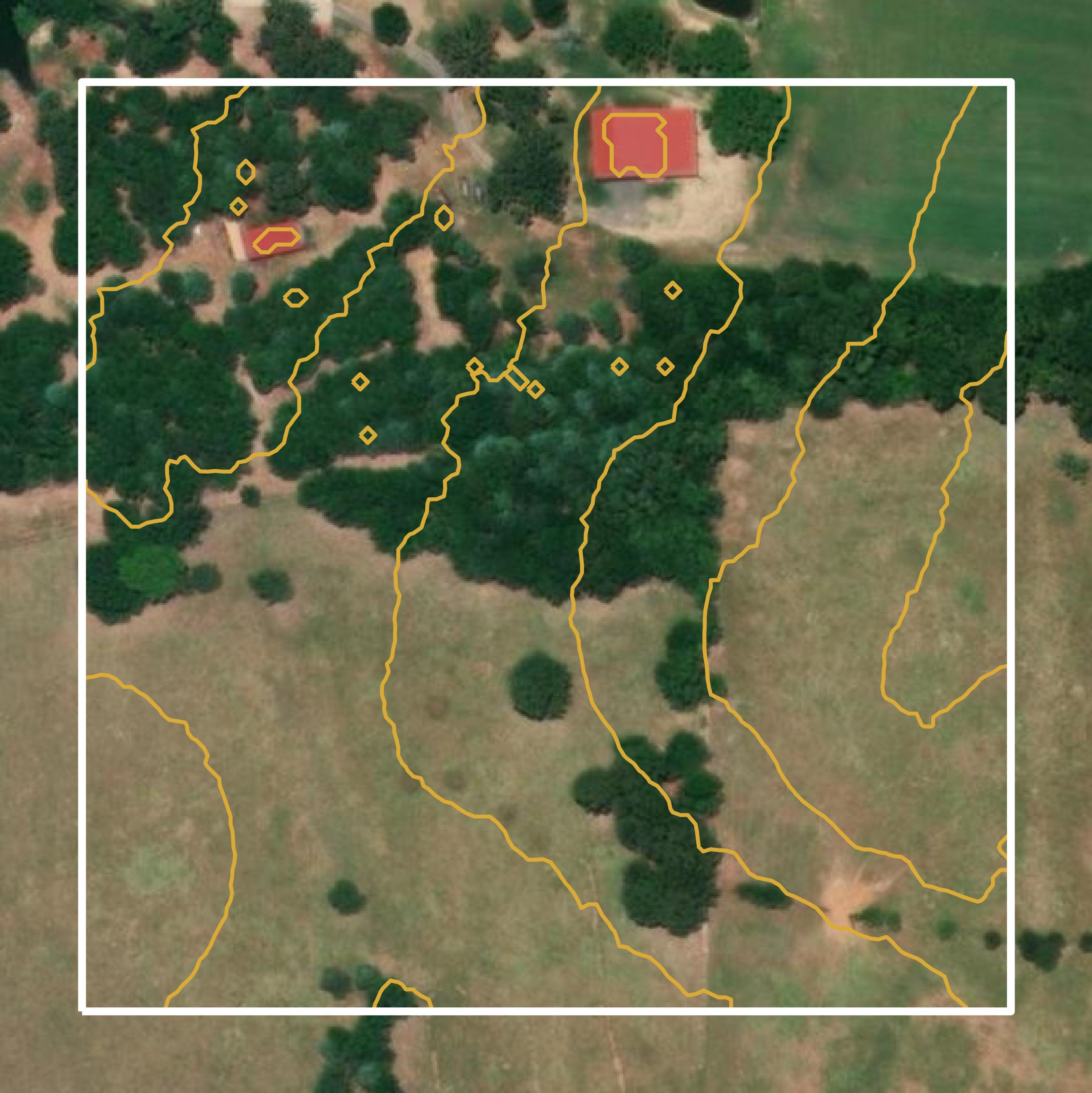 This image shows a contour map in Rains County created using GIS data in Equator.
