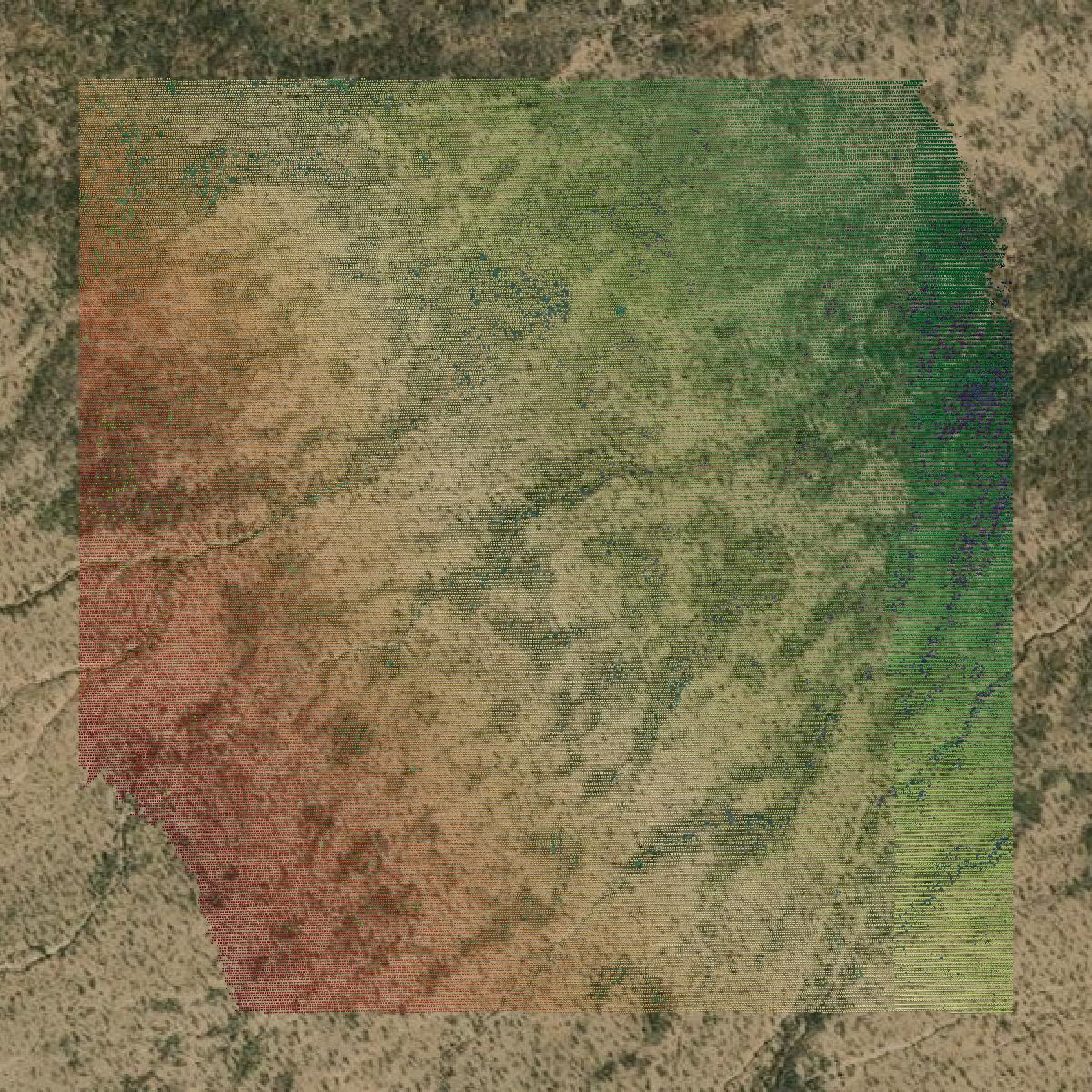 This image shows a LiDAR point cloud in Reeves County created using GIS data in Equator.