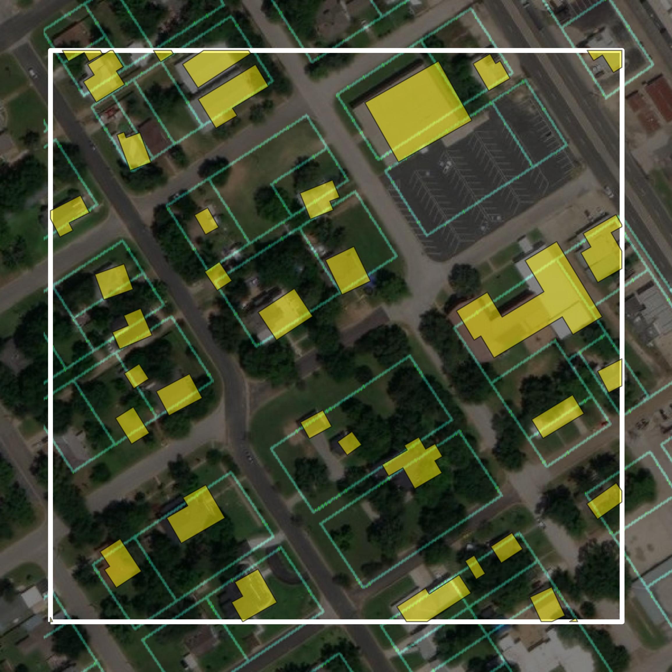 This image shows parcel and building data in Robertson County created using GIS data in Equator.