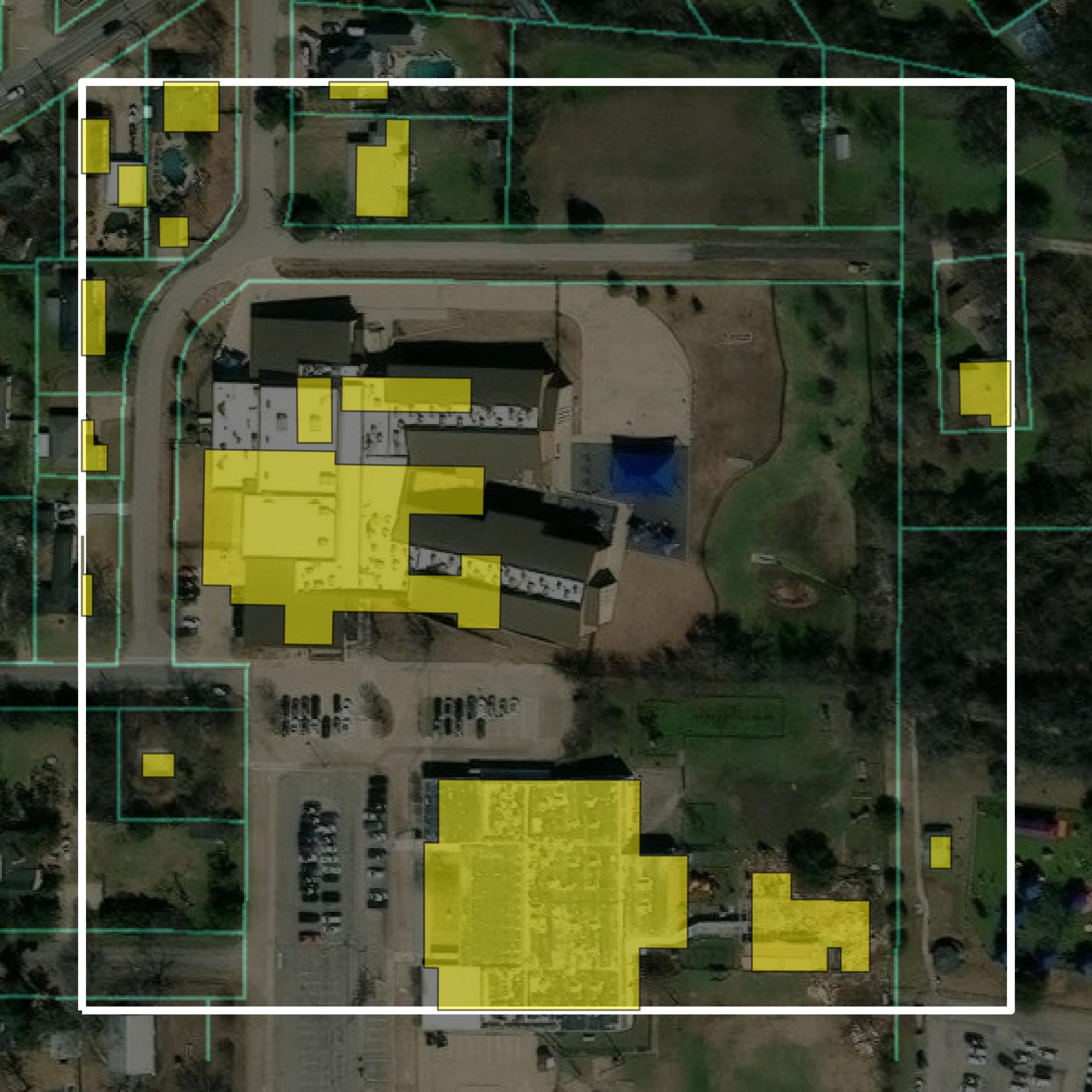 This image shows parcel and building data in Rockwall County created using GIS data in Equator.