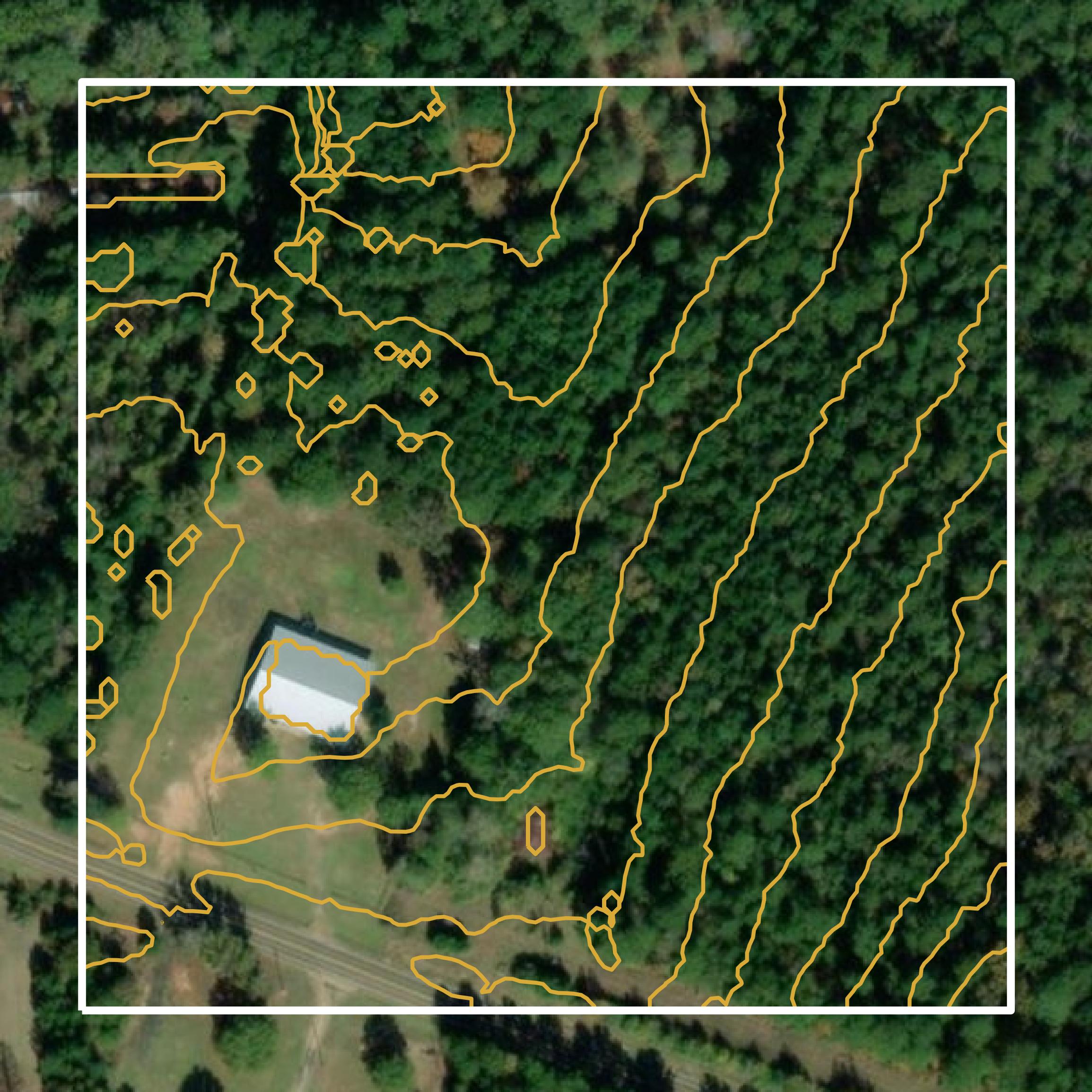This image shows a contour map in Sabine County created using GIS data in Equator.