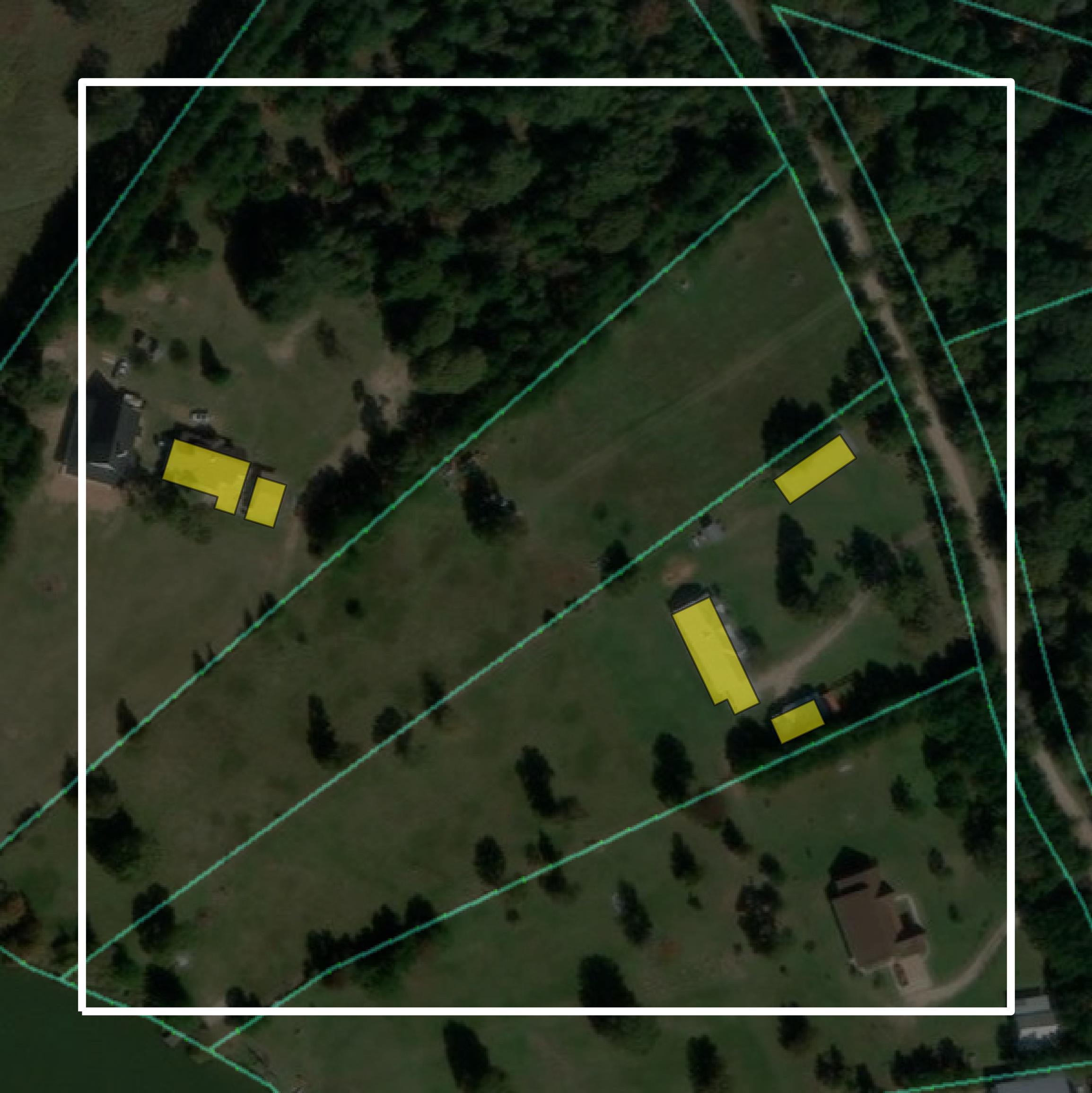 This image shows parcel and building data in San Jacinto County created using GIS data in Equator.