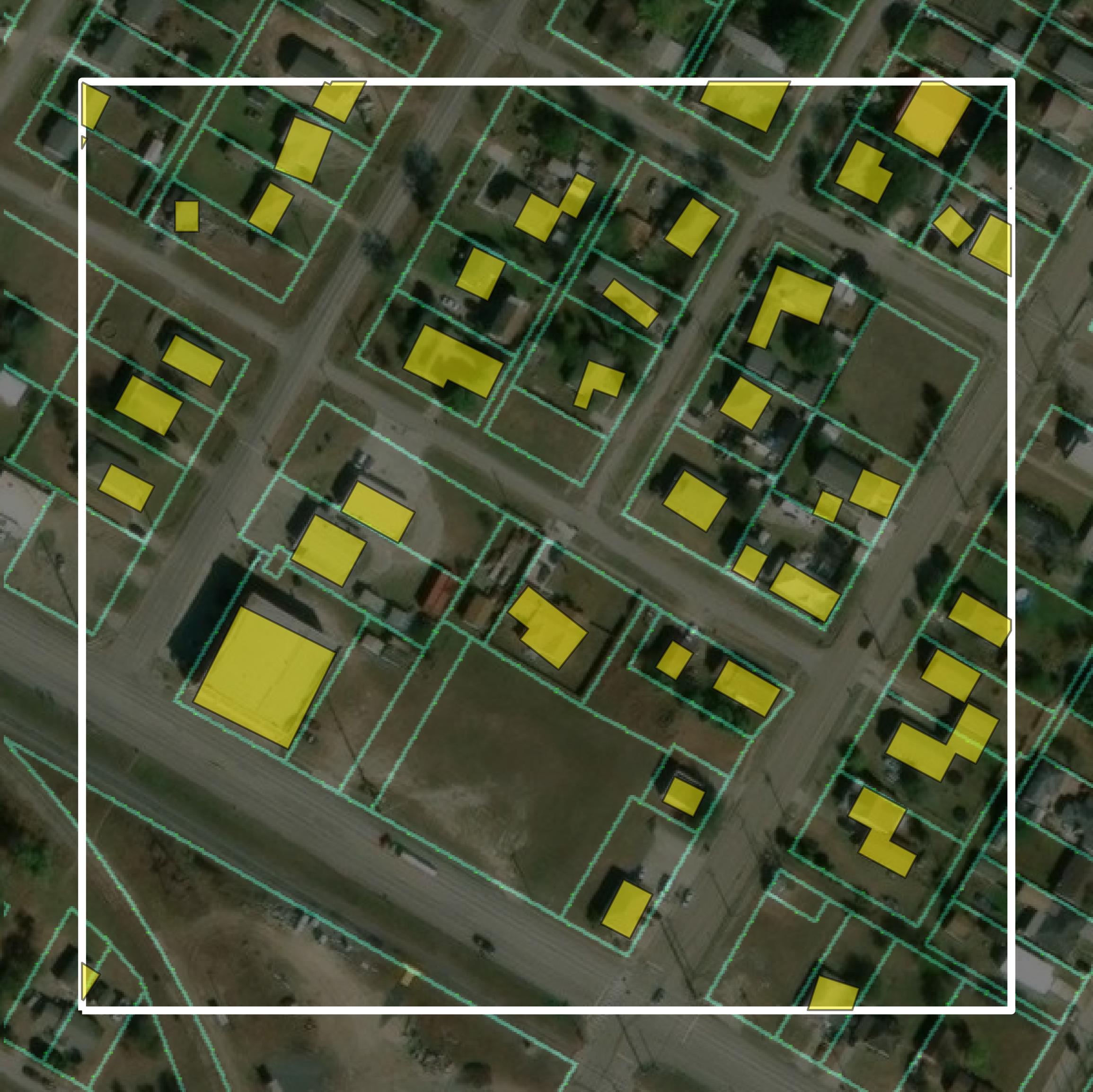 This image shows parcel and building data in San Patricio County created using GIS data in Equator.