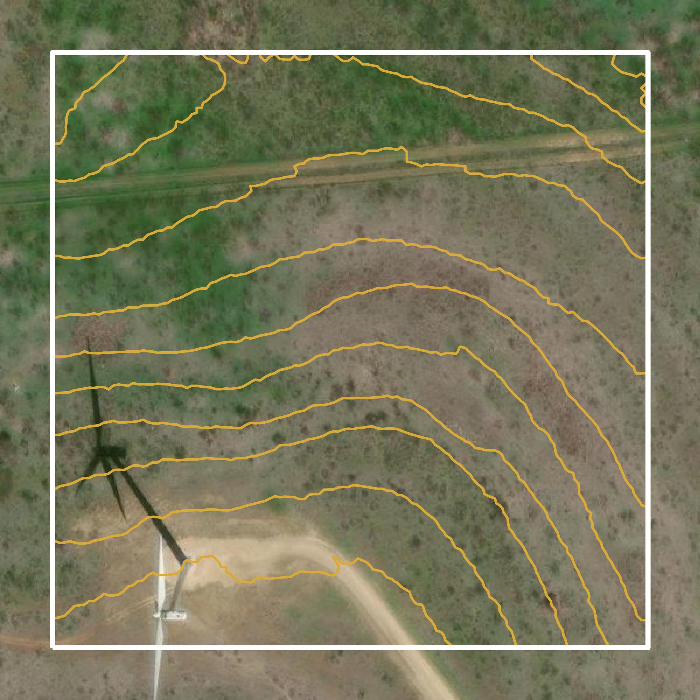 This image shows a contour map in Shackelford County created using GIS data in Equator.
