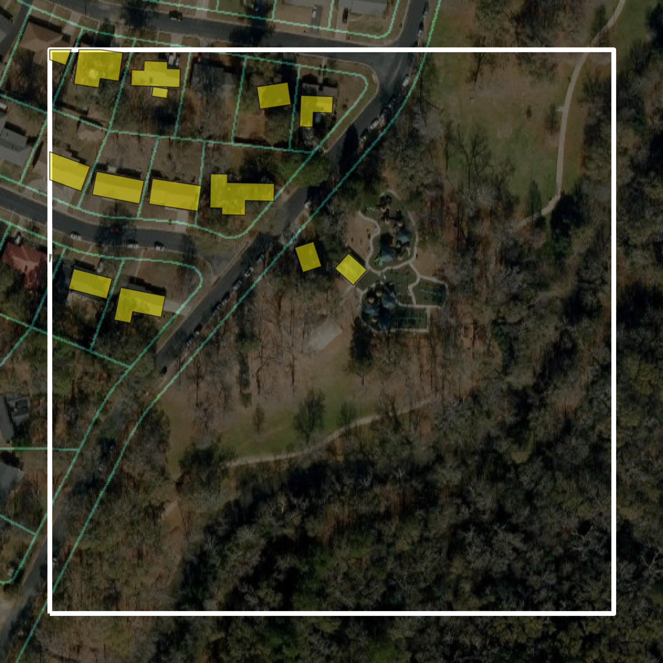 This image shows parcel and building data in Smith County created using GIS data in Equator.