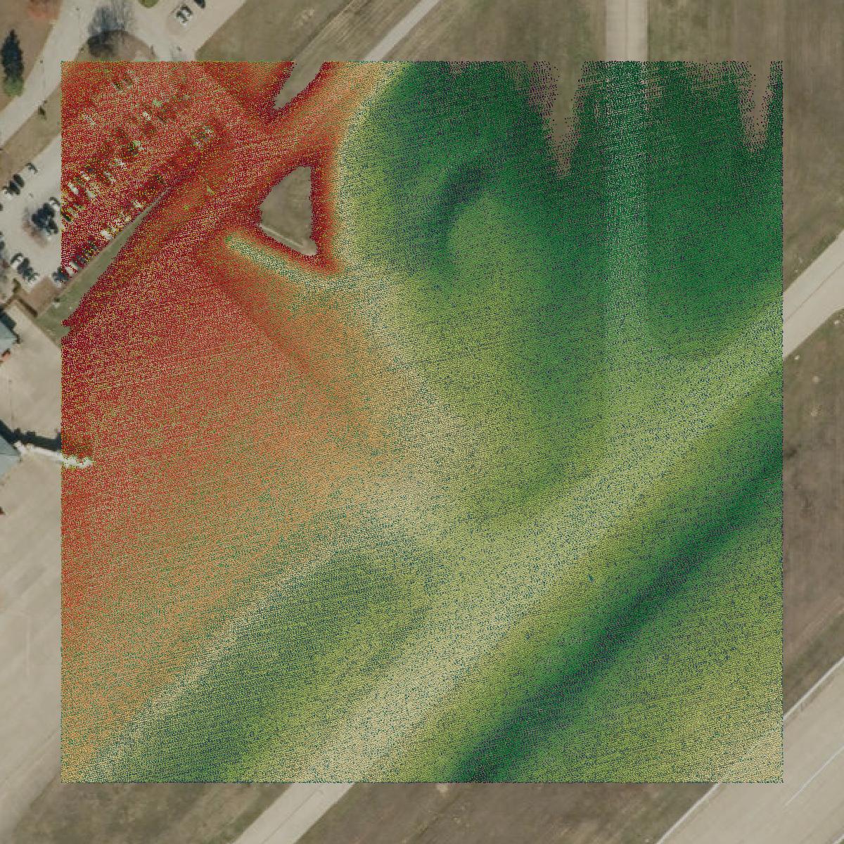 This image shows a LiDAR point cloud in Smith County created using GIS data in Equator.