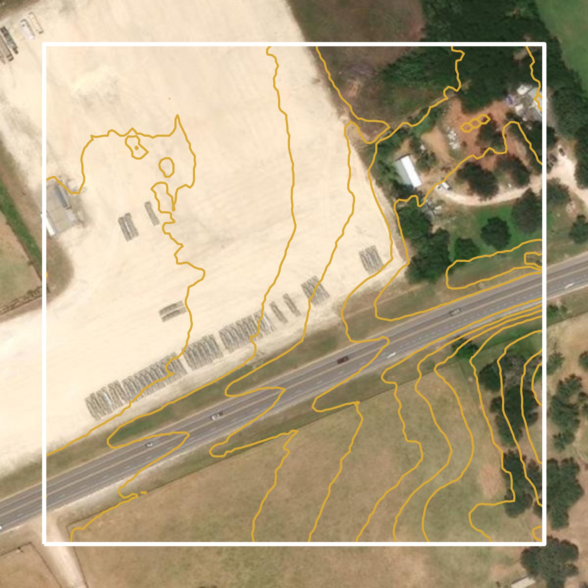 This image shows a contour map in Somervell County created using GIS data in Equator.