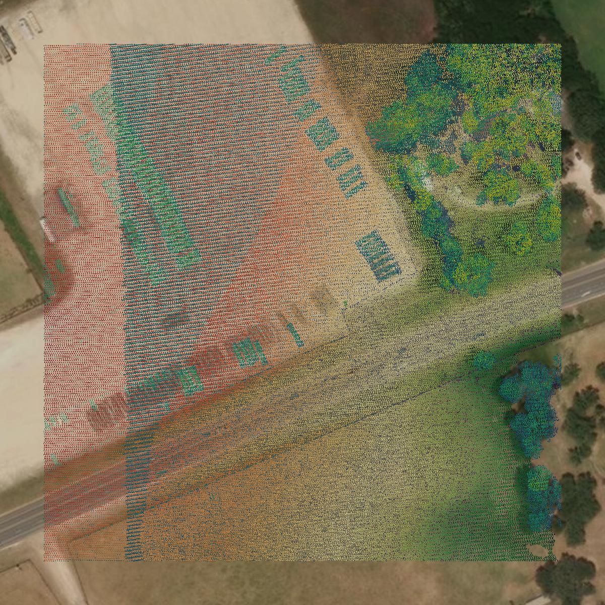 This image shows a LiDAR point cloud in Somervell County created using GIS data in Equator.