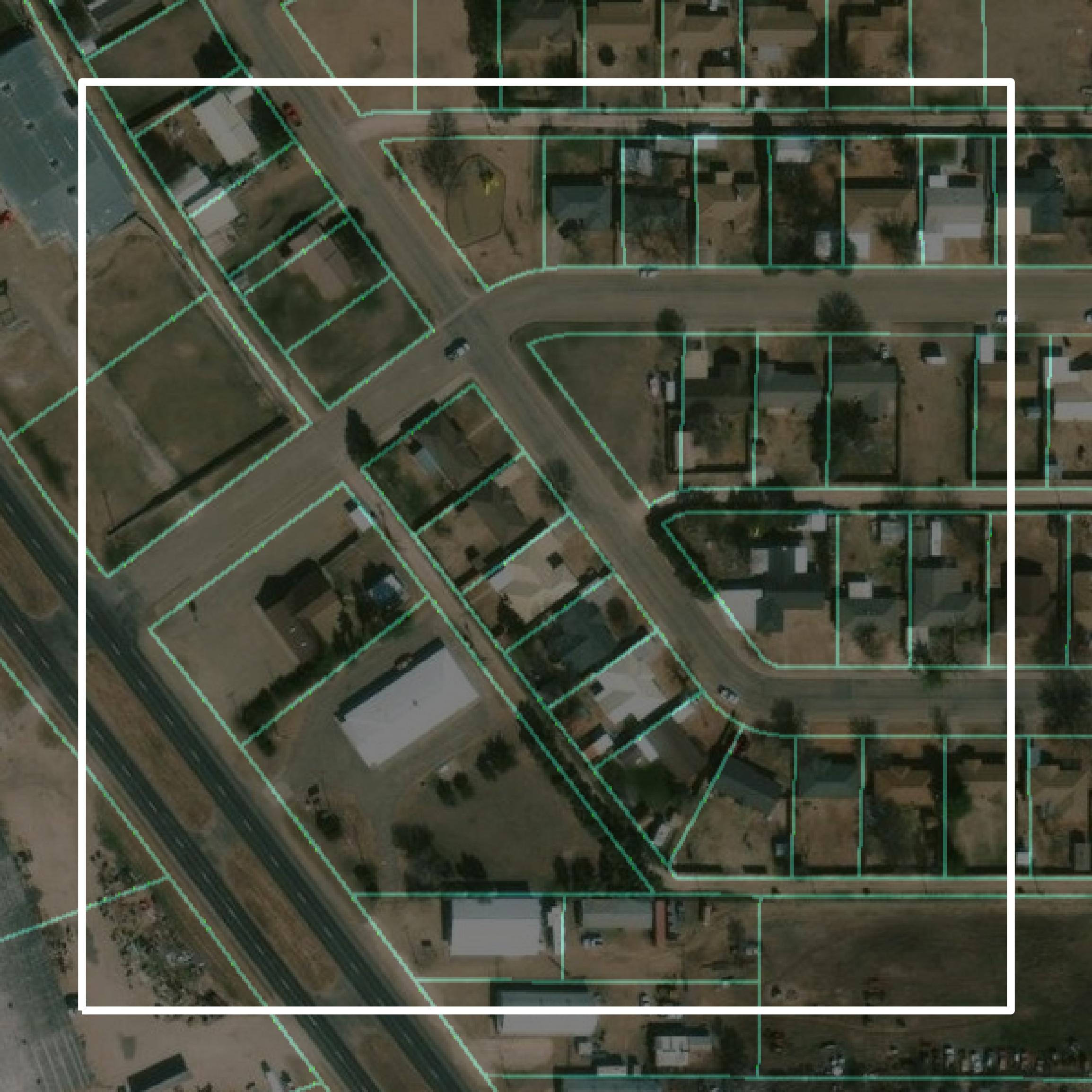 This image shows parcel and building data in Swisher County created using GIS data in Equator.