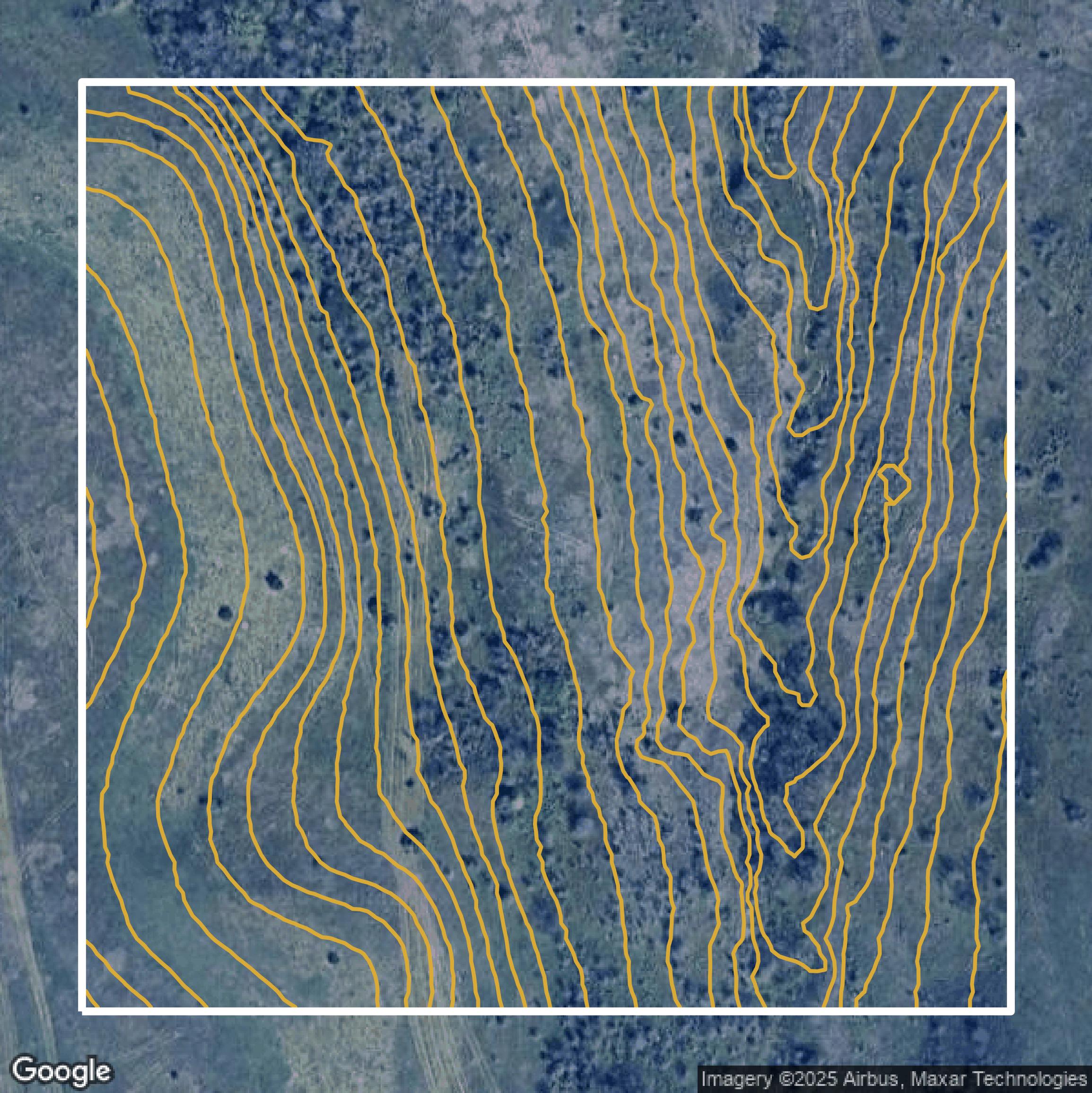 This image shows a contour map in Tarrant County created using GIS data in Equator.