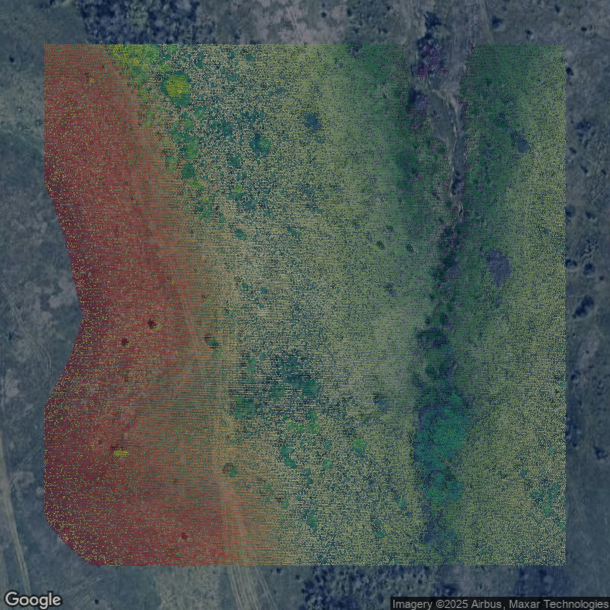 This image shows a LiDAR point cloud in Tarrant County created using GIS data in Equator.
