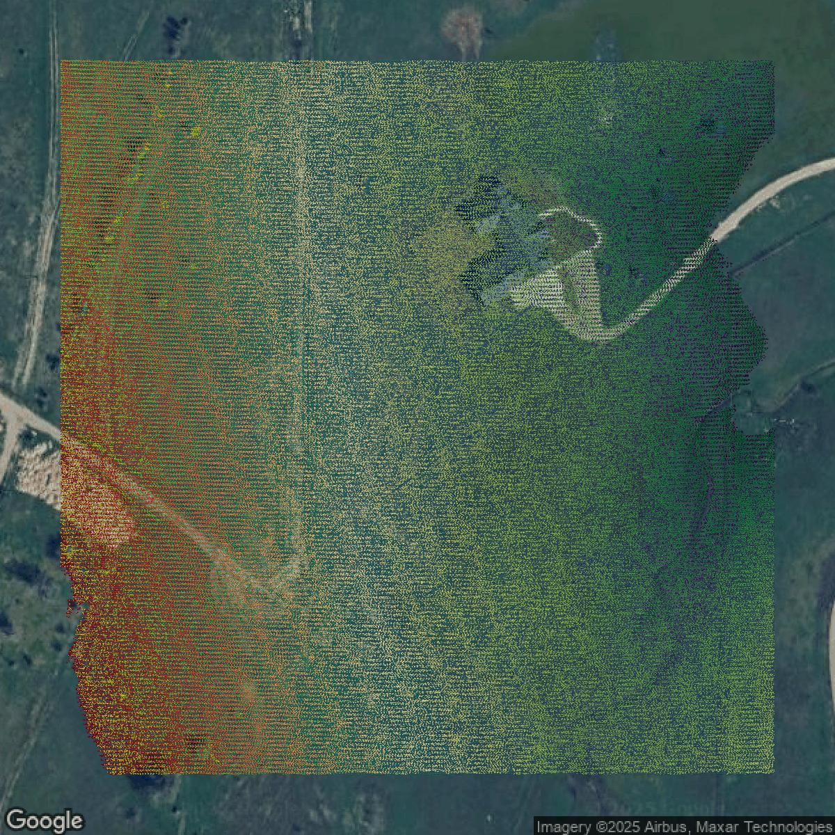 This image shows a LiDAR point cloud in Tarrant County created using GIS data in Equator.