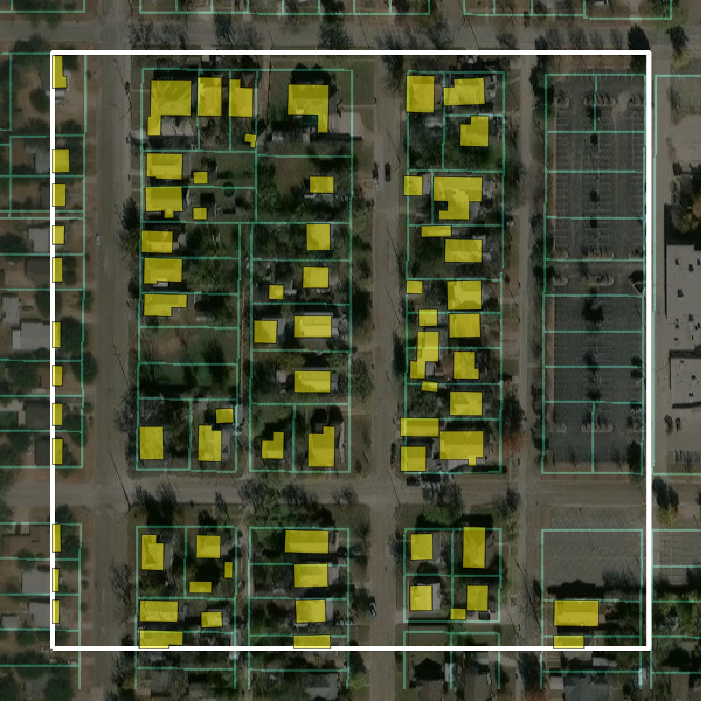 This image shows parcel and building data in Taylor County created using GIS data in Equator.