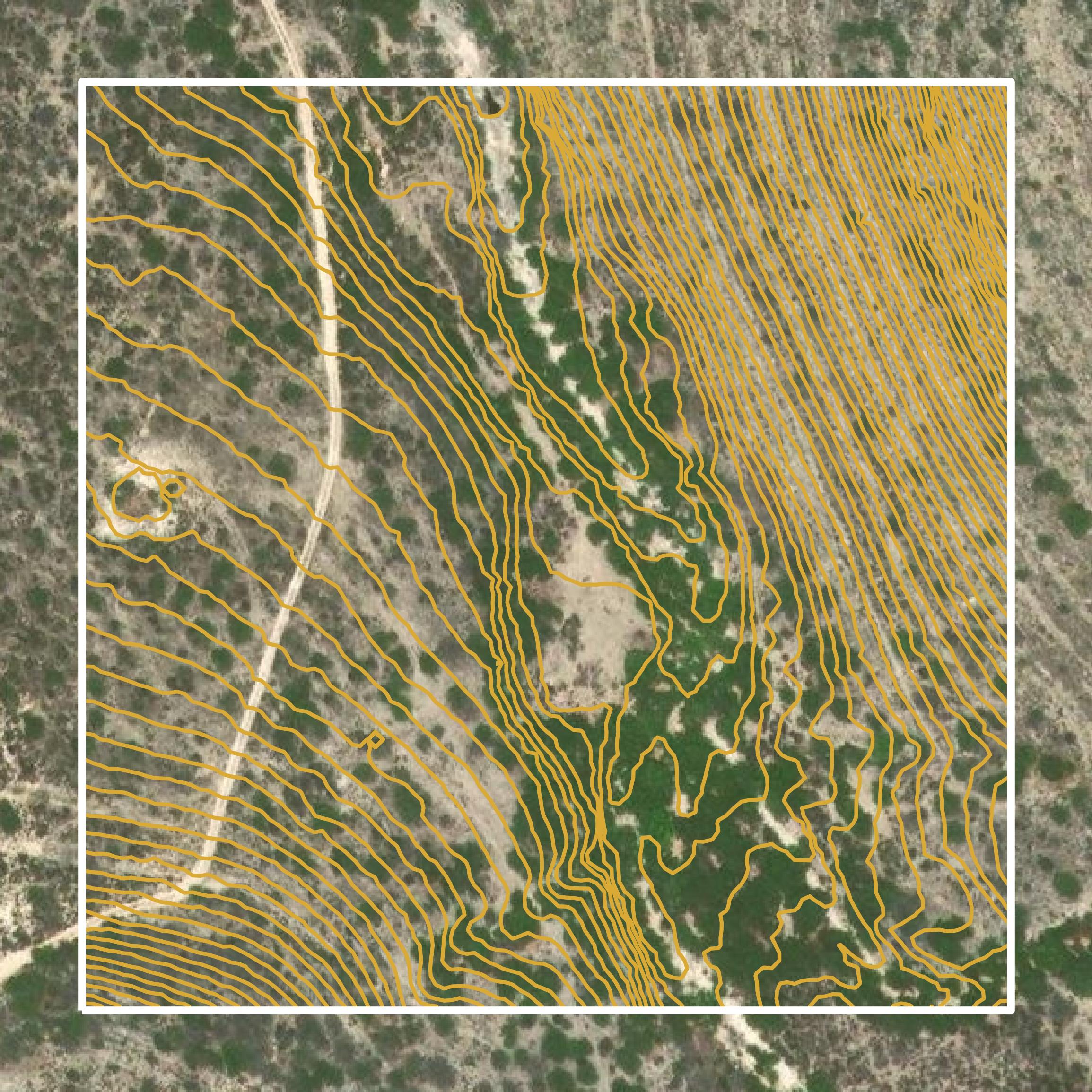 This image shows a contour map in Terrell County created using GIS data in Equator.