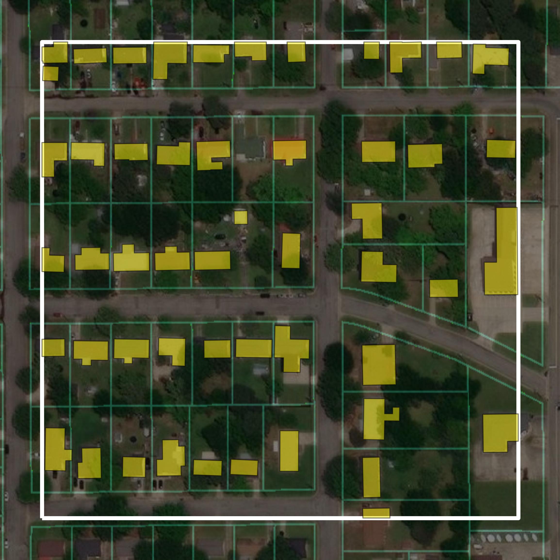 This image shows parcel and building data in Titus County created using GIS data in Equator.