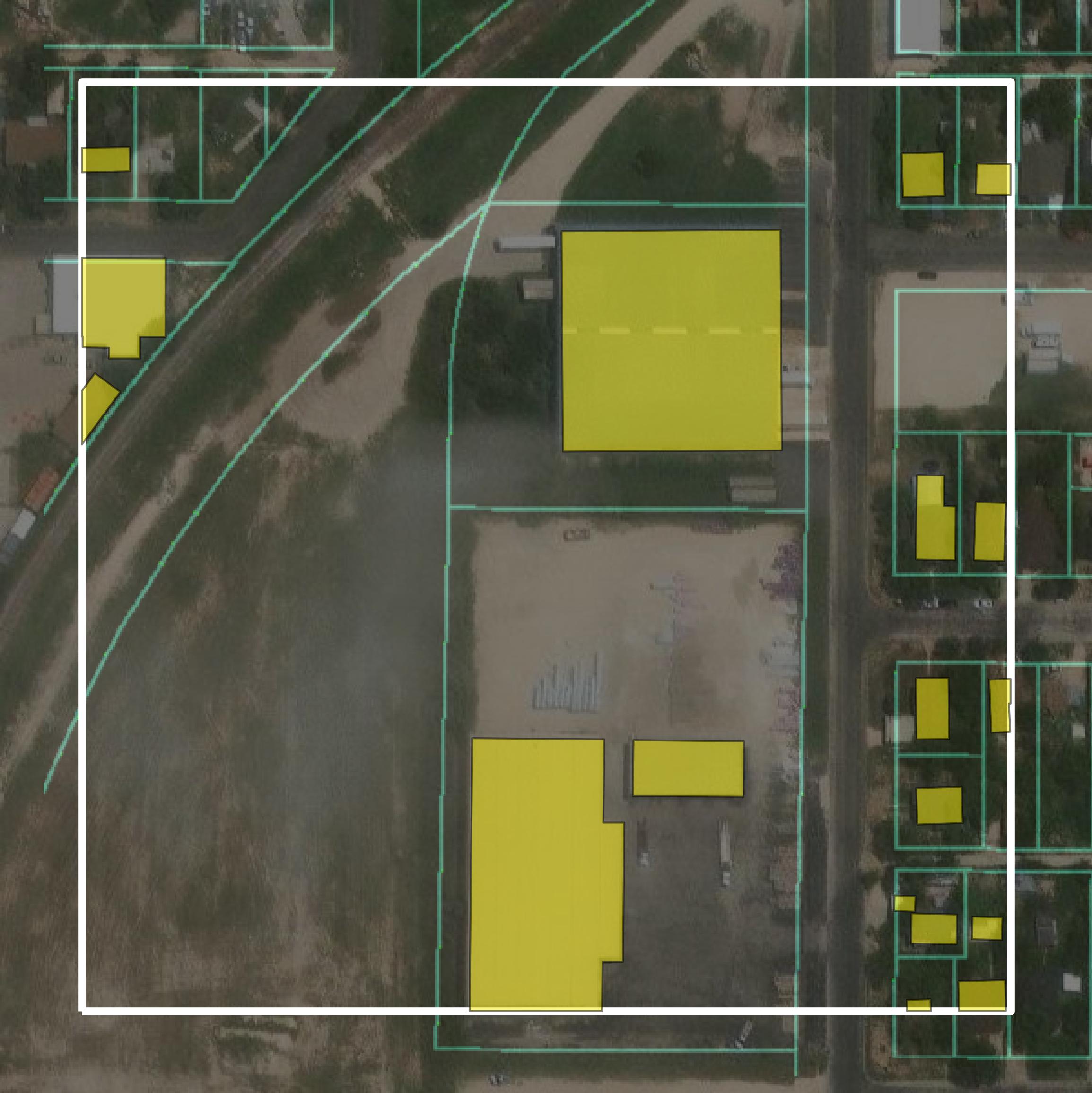 This image shows parcel and building data in Tom Green County created using GIS data in Equator.